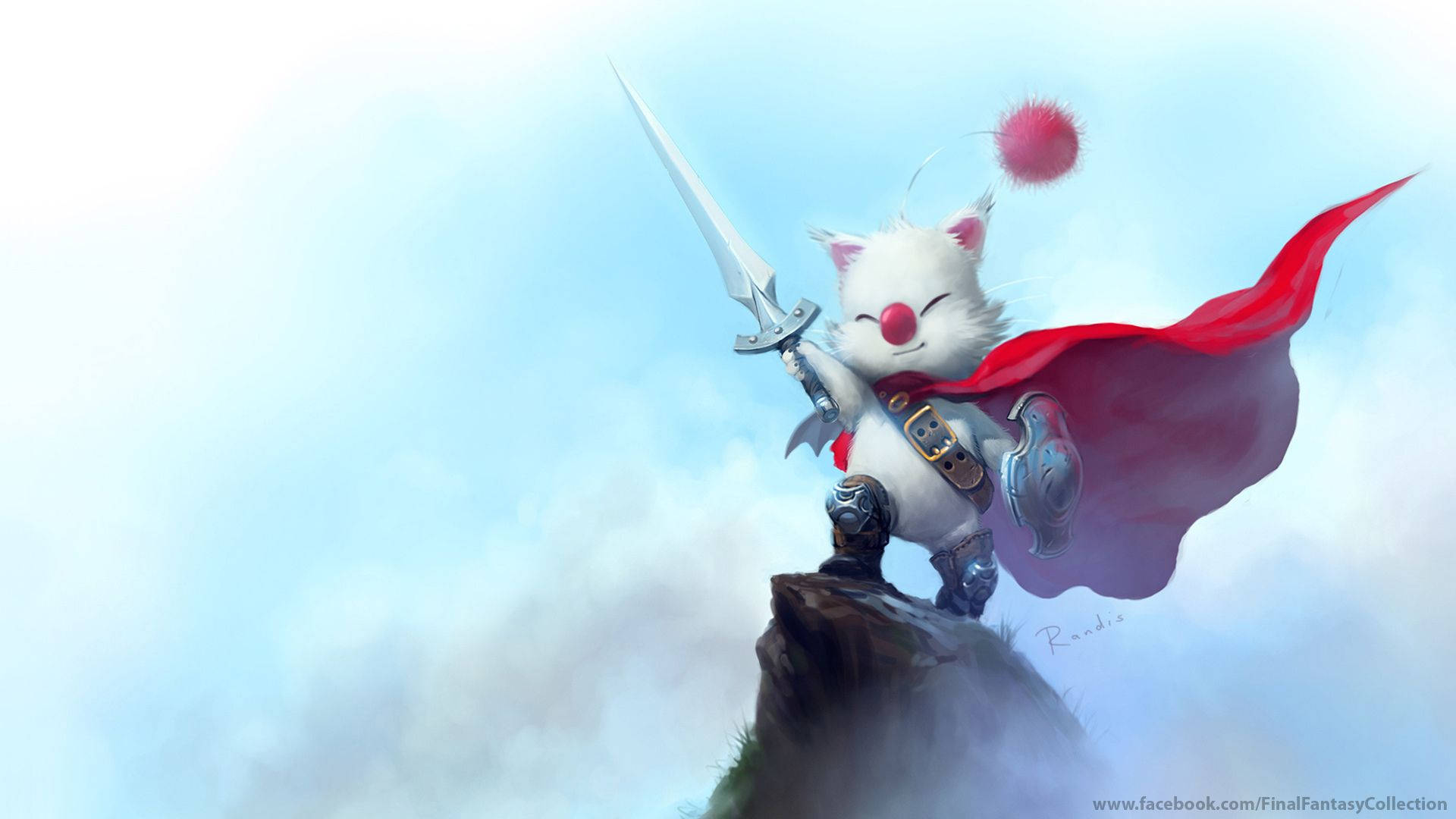Final Fantasy, white cat knight, red nose, Full HD Desktop Wallpaper