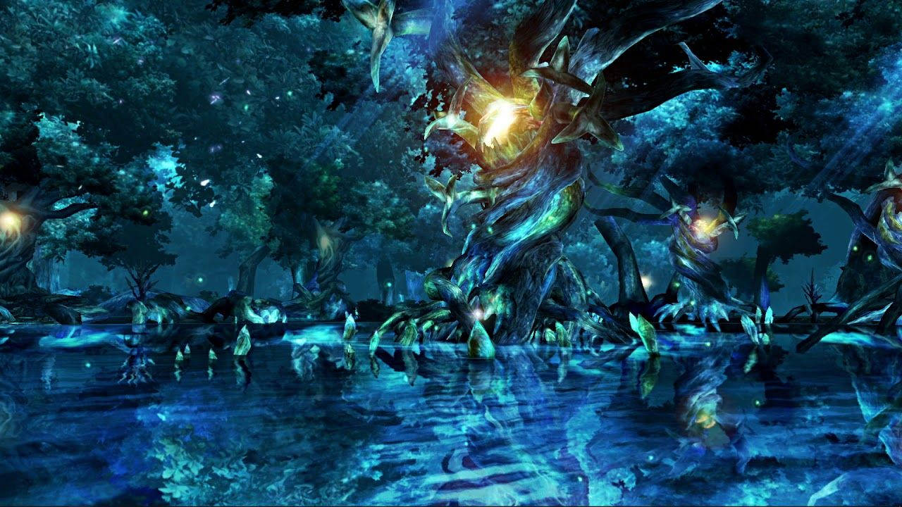 Final Fantasy X, mystical glowing tree, fiery core, HD Desktop Wallpaper