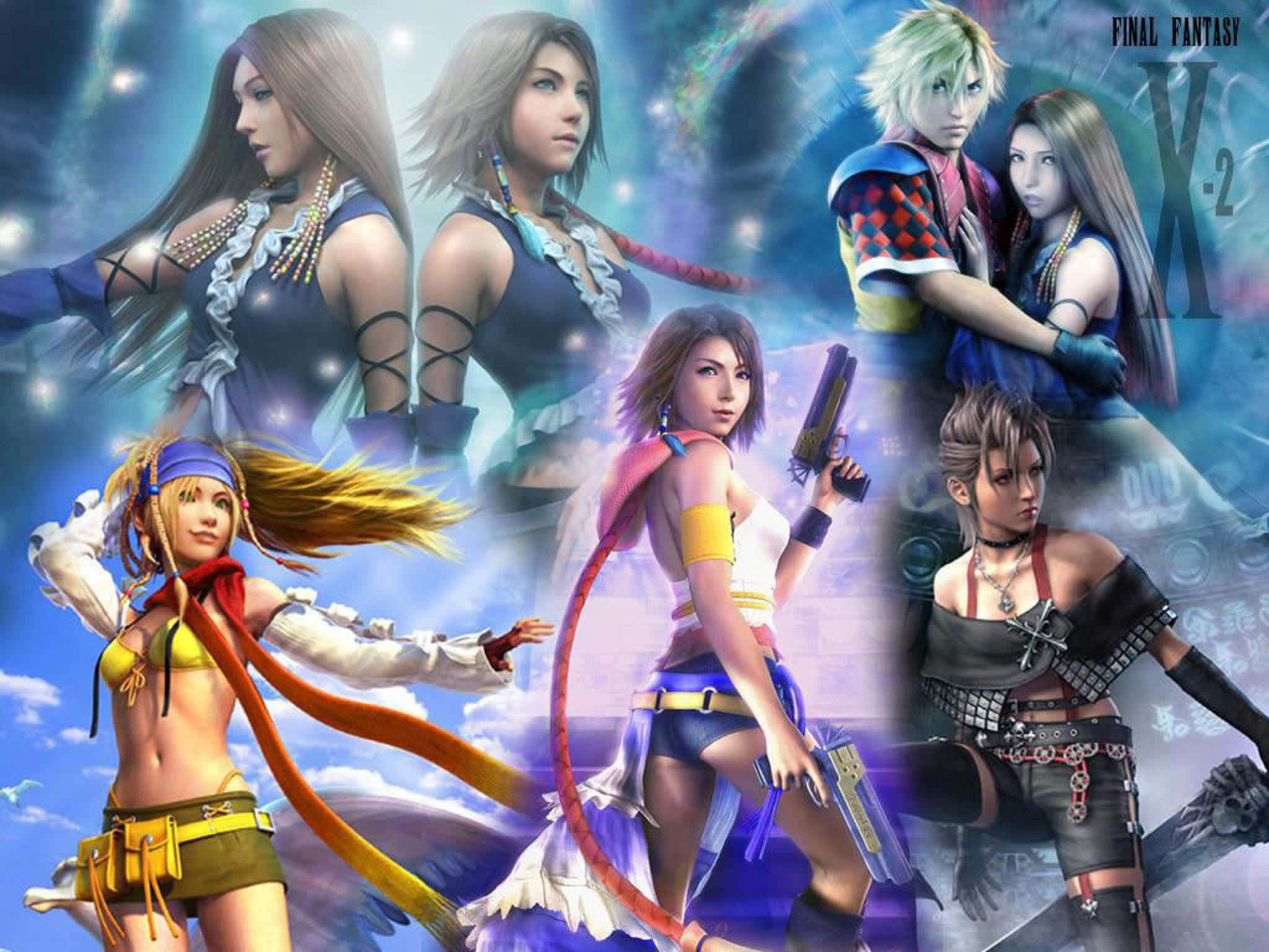 Final Fantasy X-2, Final Fantasy X-2 characters, cosmic sky, Full HD Desktop Wallpaper