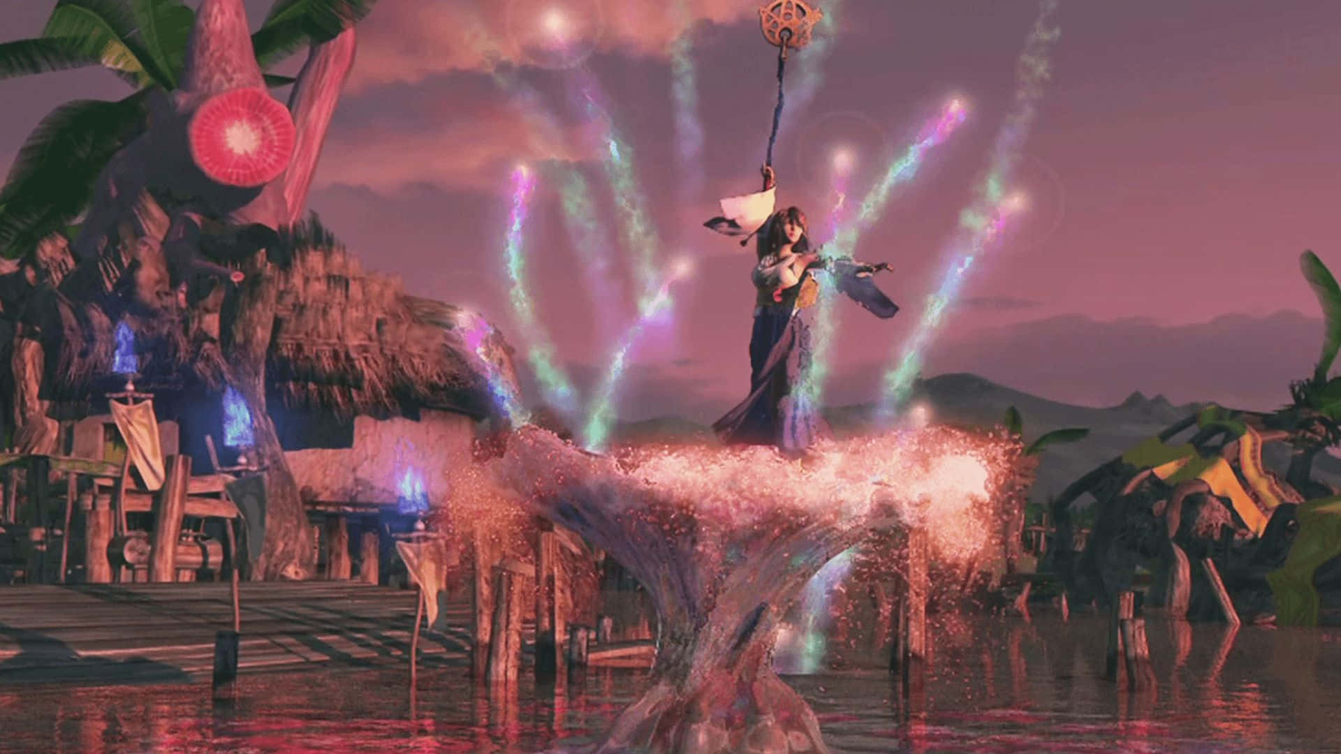 Final Fantasy, Yuna, glowing tree stump, Full HD Desktop Wallpaper