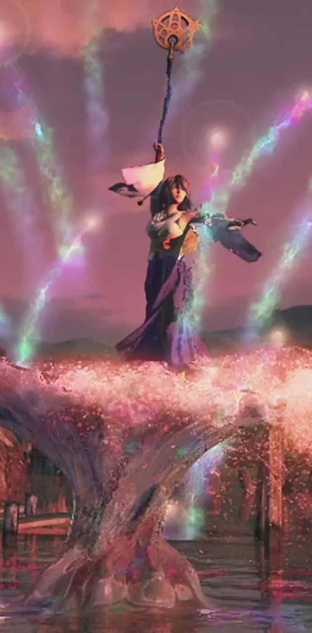 Final Fantasy Yuna, summoning ritual, glowing tree root platform, HD Phone Wallpaper
