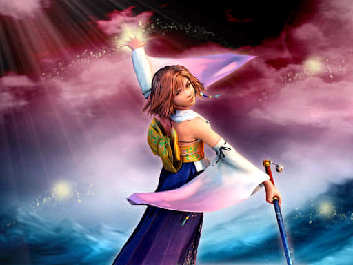 Final Fantasy Yuna, summoning magic, stormy purple and blue sky, SD Desktop Wallpaper