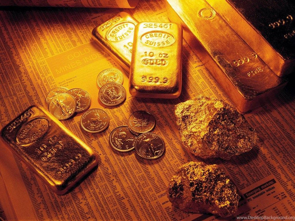 gold bar, coins, rough gold nuggets, SD Desktop Wallpaper