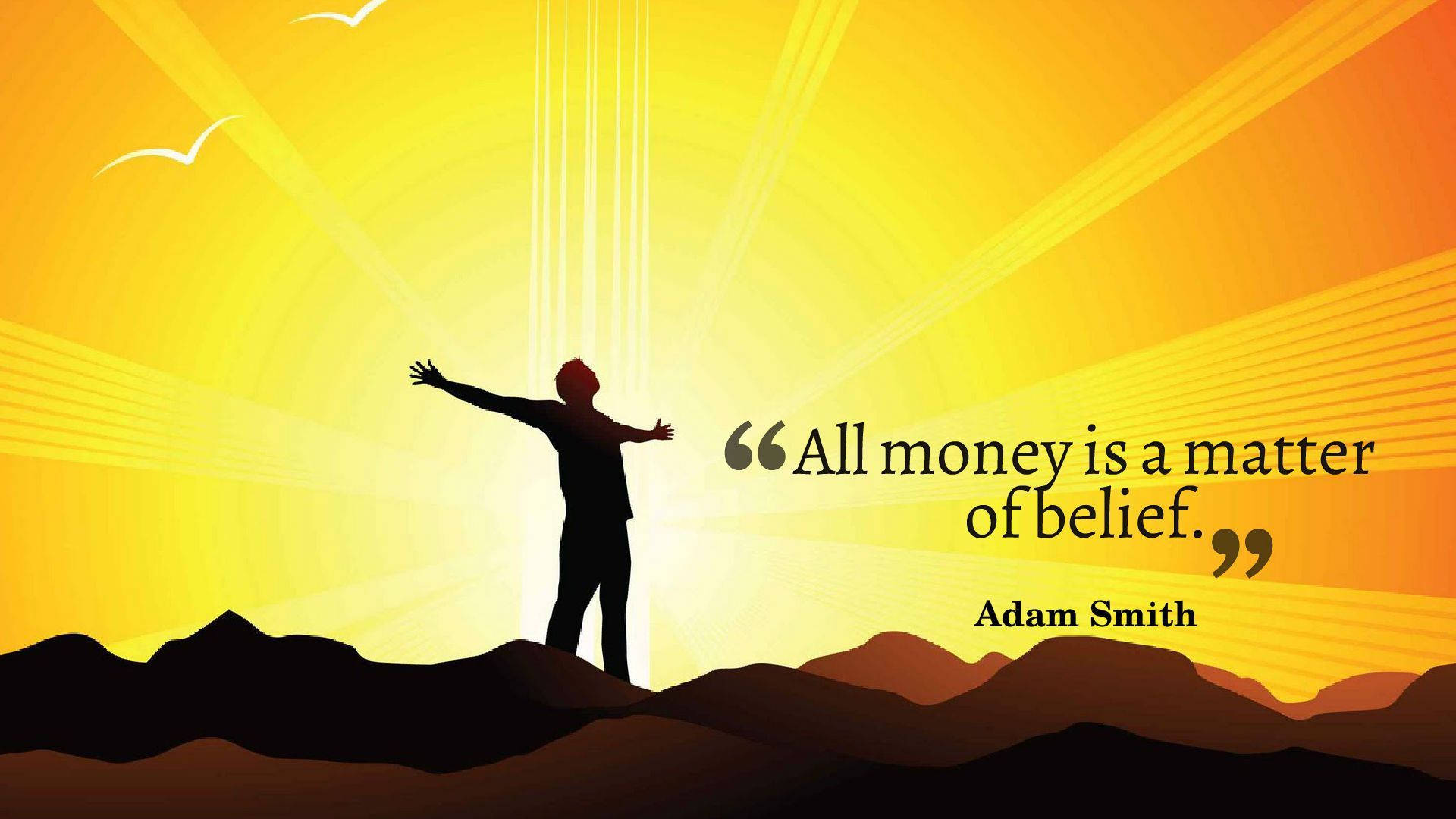 Finance, money quote, radiant yellow sunburst, Full HD Desktop Wallpaper