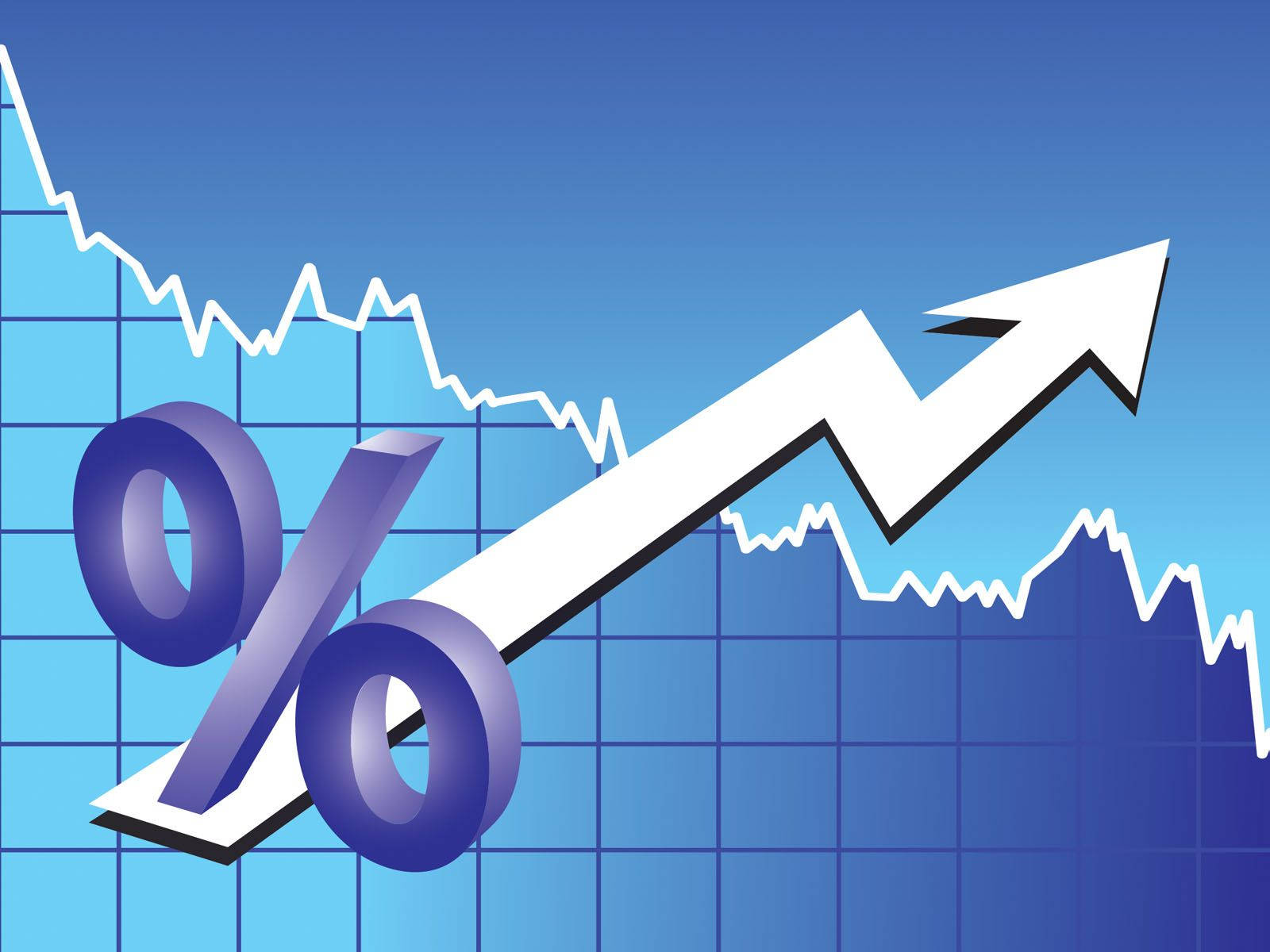 Finance Growth Chart, white upward arrow, purple percentage symbol, HD Desktop Wallpaper