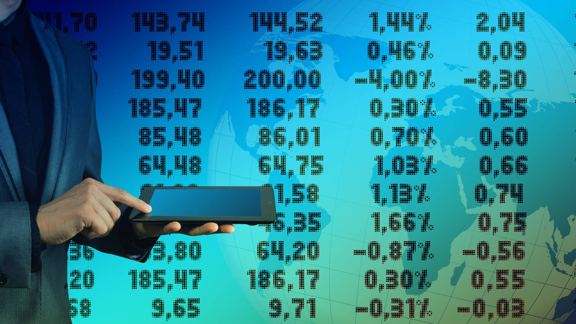 tablet, financial data, world map, Full HD Desktop Wallpaper