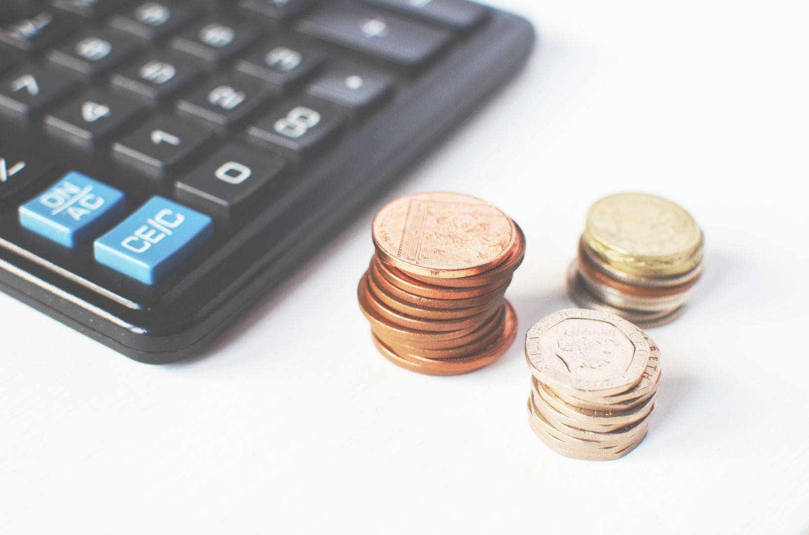 copper coins, silver coins, black calculator, HD Desktop Wallpaper