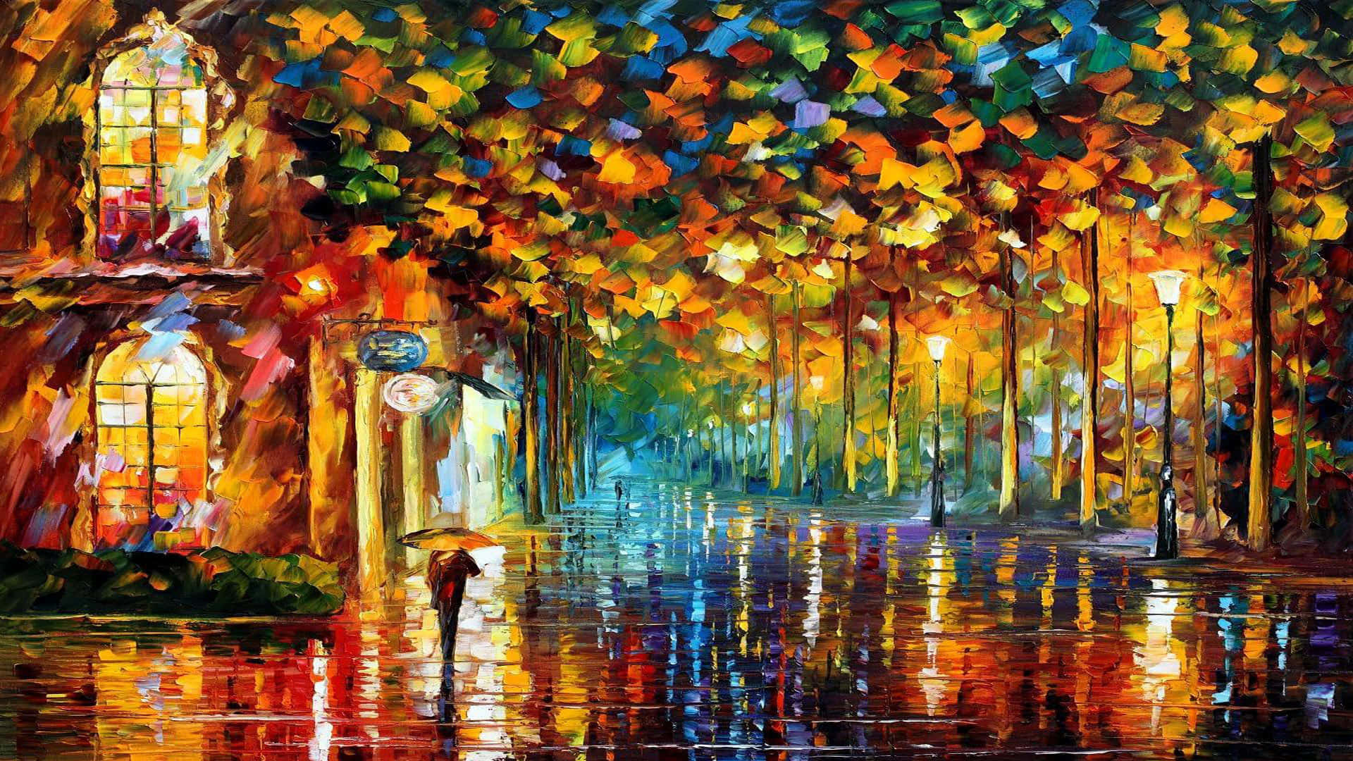 Fine Arts, oil painting, rainy autumn evening, Full HD Desktop Wallpaper