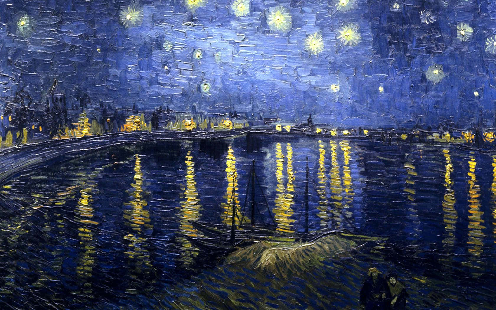 Starry night, Calm harbor, Glowing yellow lights, HD Desktop Wallpaper