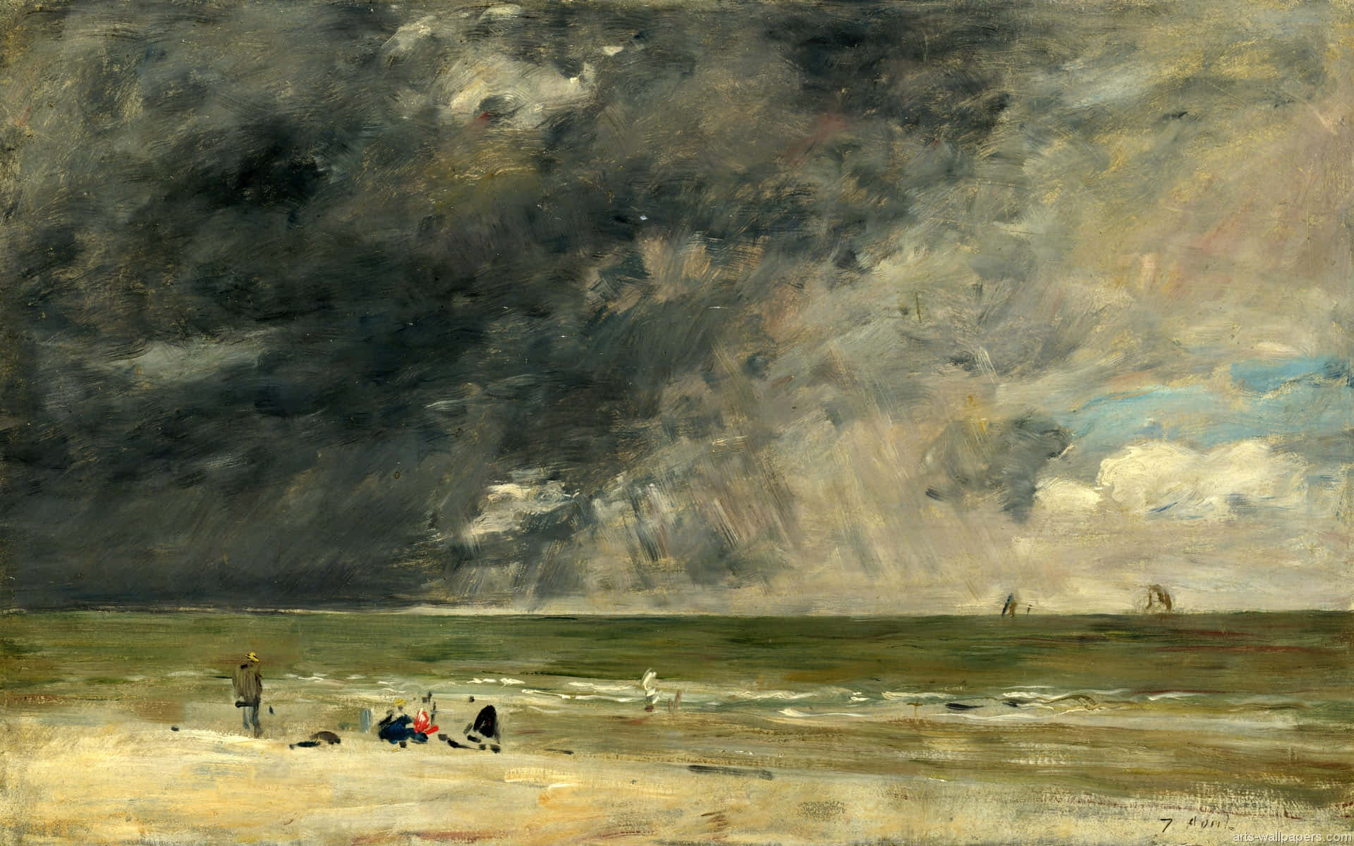 fine arts gallery, stormy beach, dark clouds, Full HD Desktop Wallpaper