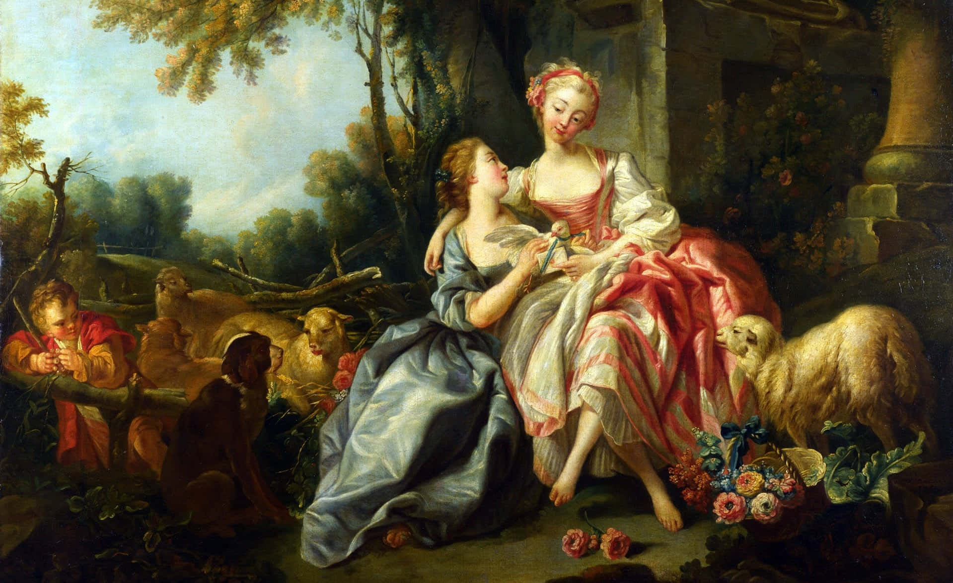 Fine Arts, pastoral garden, elegantly dressed women, HD Desktop Wallpaper