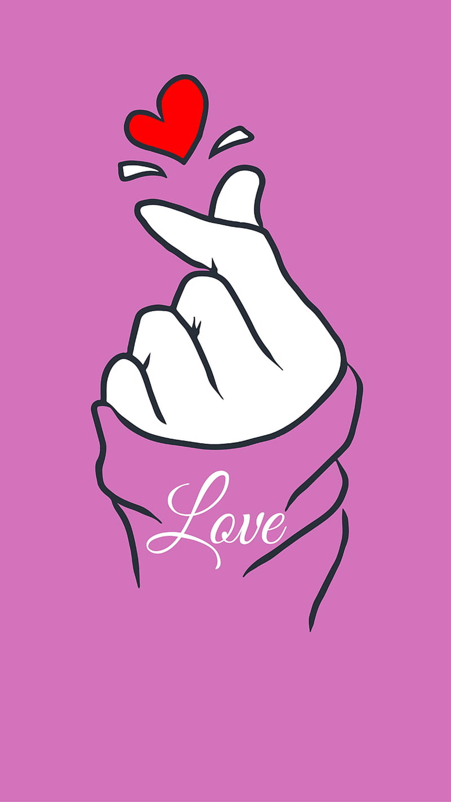 minimalist korean finger heart, red heart, love scripted, 2K Phone Wallpaper