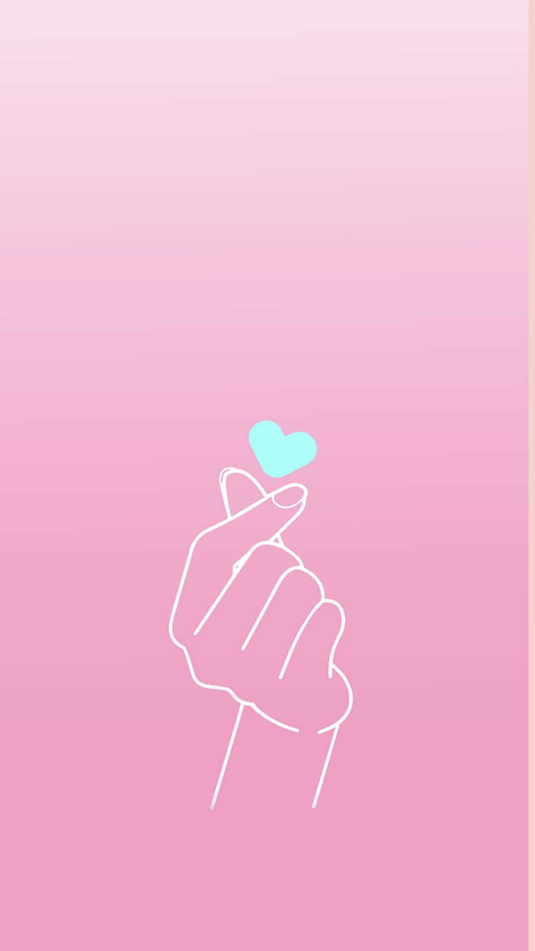finger heart, cyan heart, soft pink gradient background, Full HD Phone Wallpaper