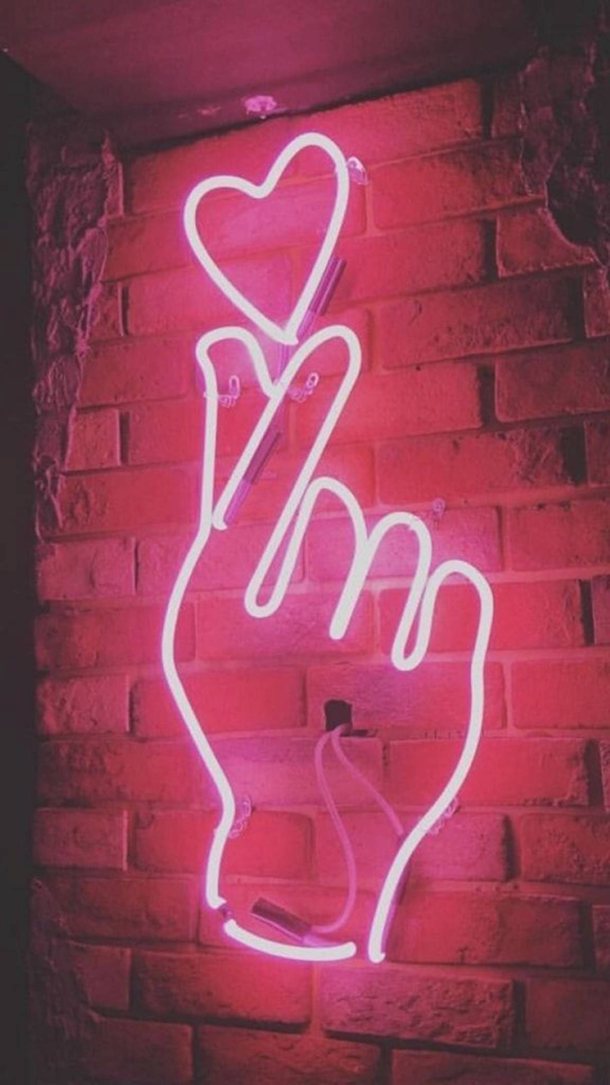 Finger Heart, neon, pink, Full HD Phone Wallpaper