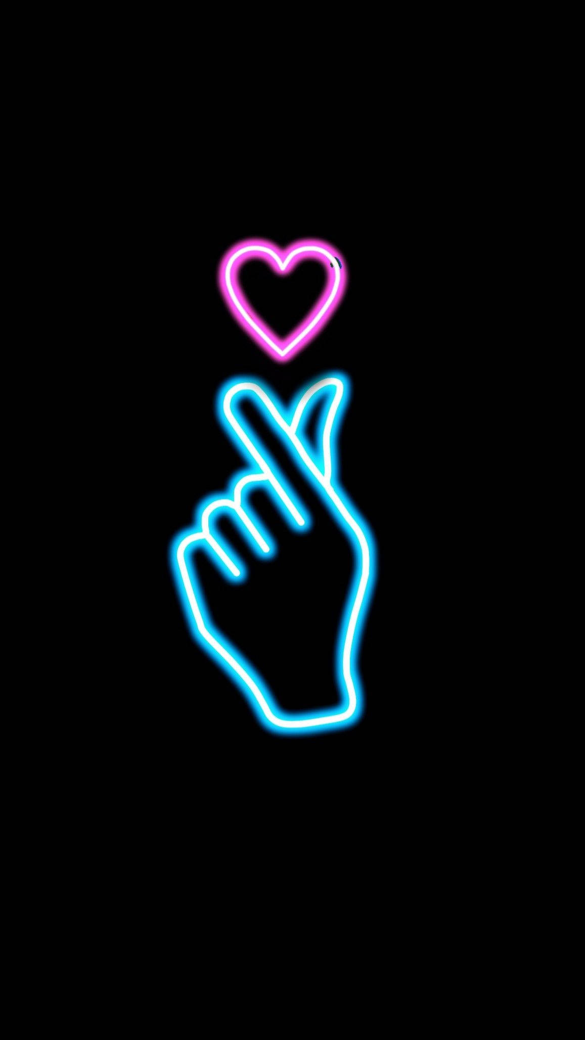 neon, Korean, finger heart, Full HD Phone Wallpaper