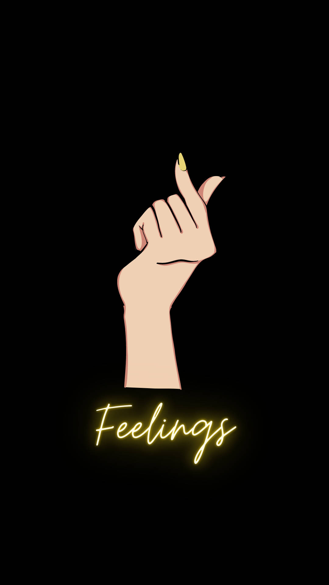 Finger Heart, yellow nail polish, glowing yellow text, Full HD Phone Wallpaper
