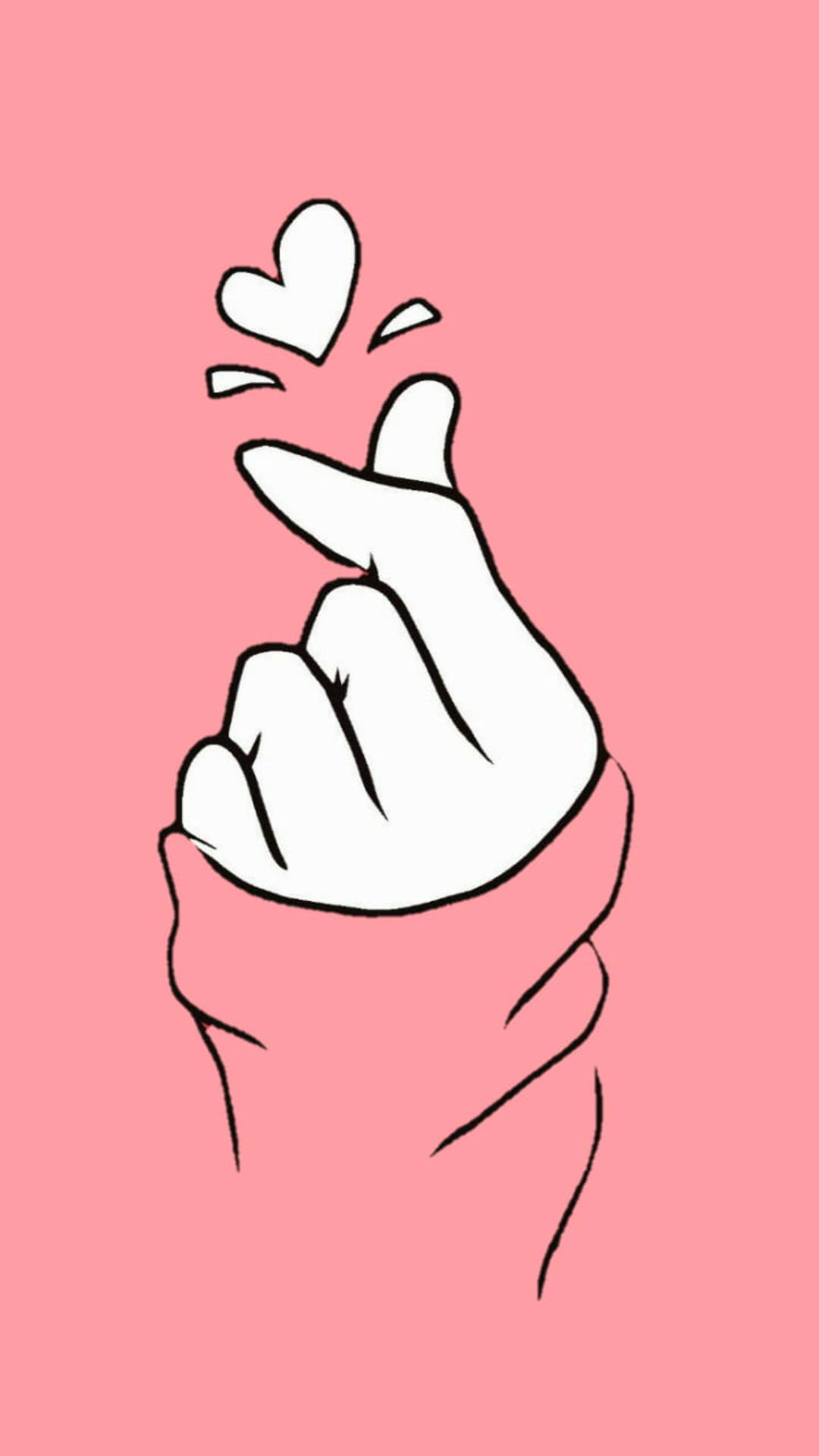 Finger Heart, pastel pink, minimalist line drawing, Full HD Phone Wallpaper