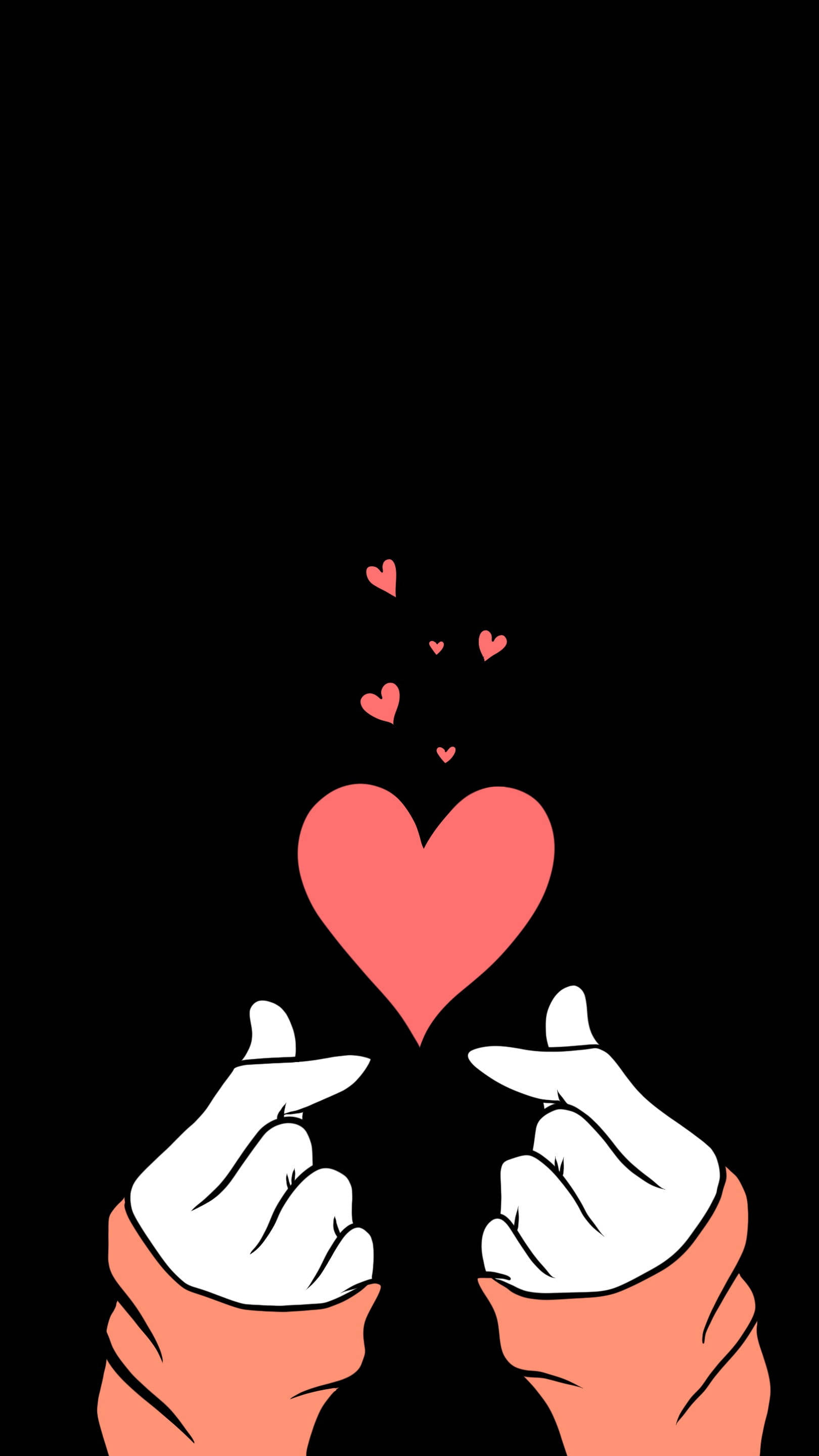 double finger heart, peach sleeves, large pink heart, 2K Phone Wallpaper