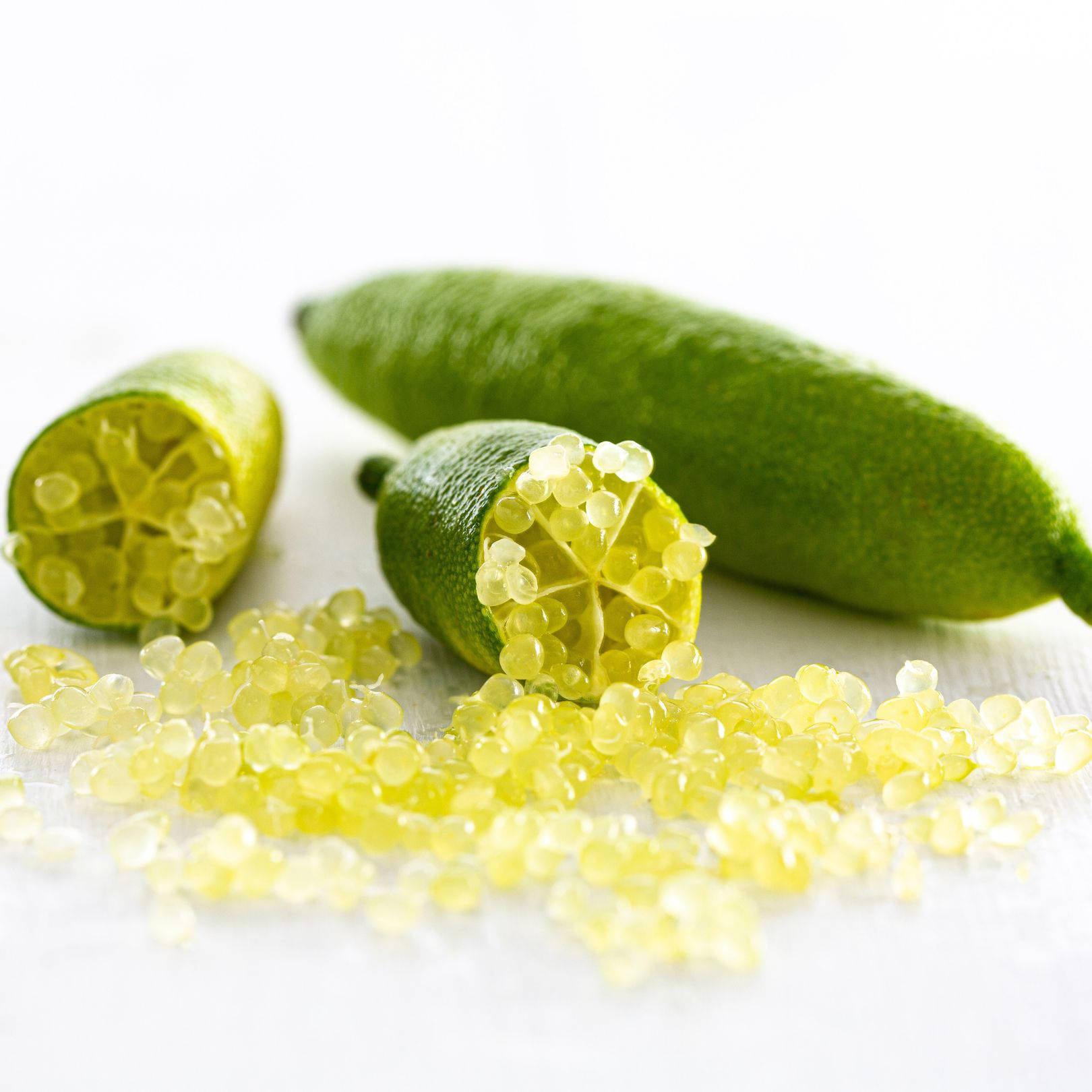 Finger Lime, translucent seeds, bright white surface, HD Desktop Wallpaper