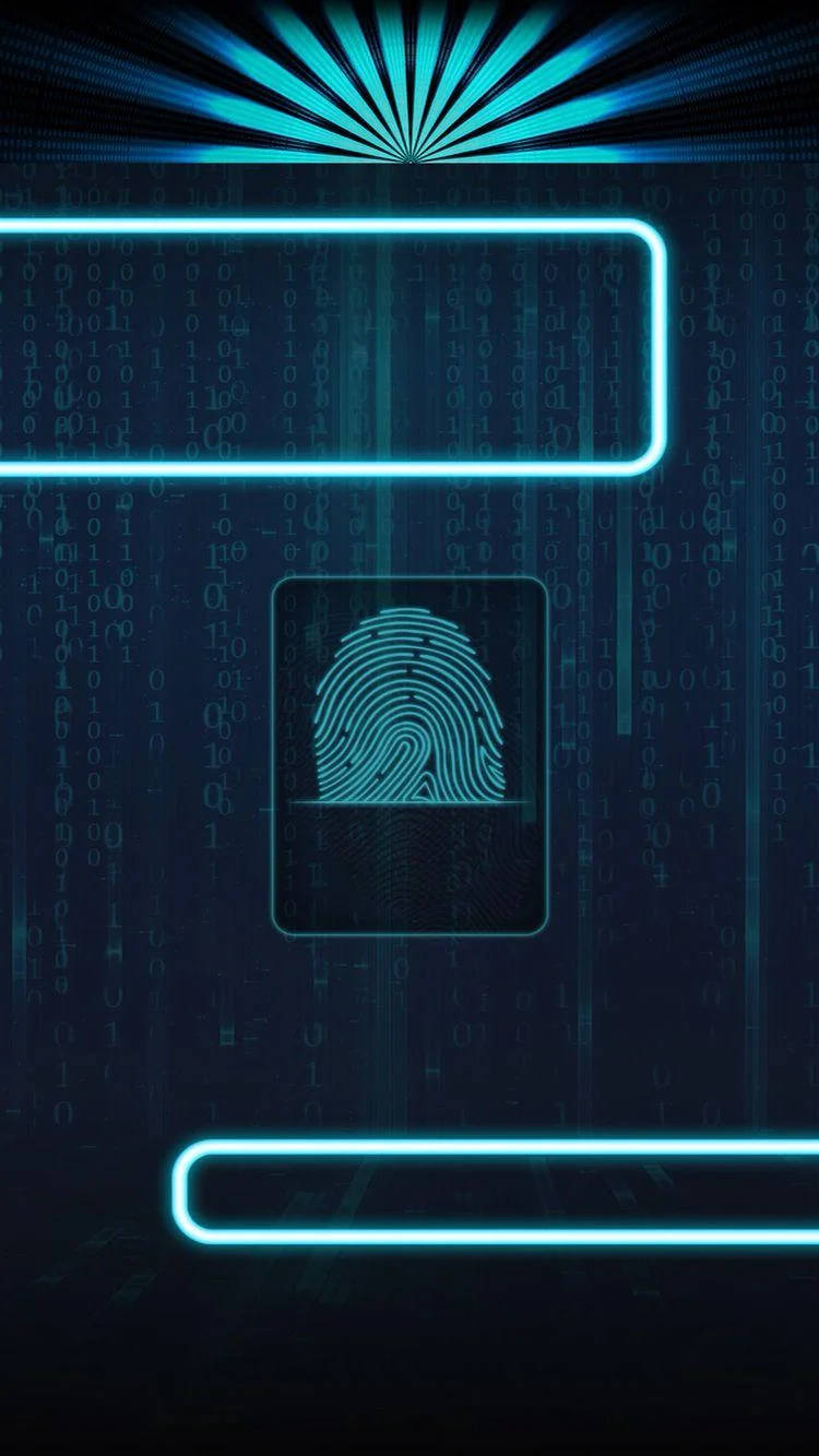 Fingerprint Phone, glowing blue fingerprint scanner, digital matrix wall, HD Phone Wallpaper