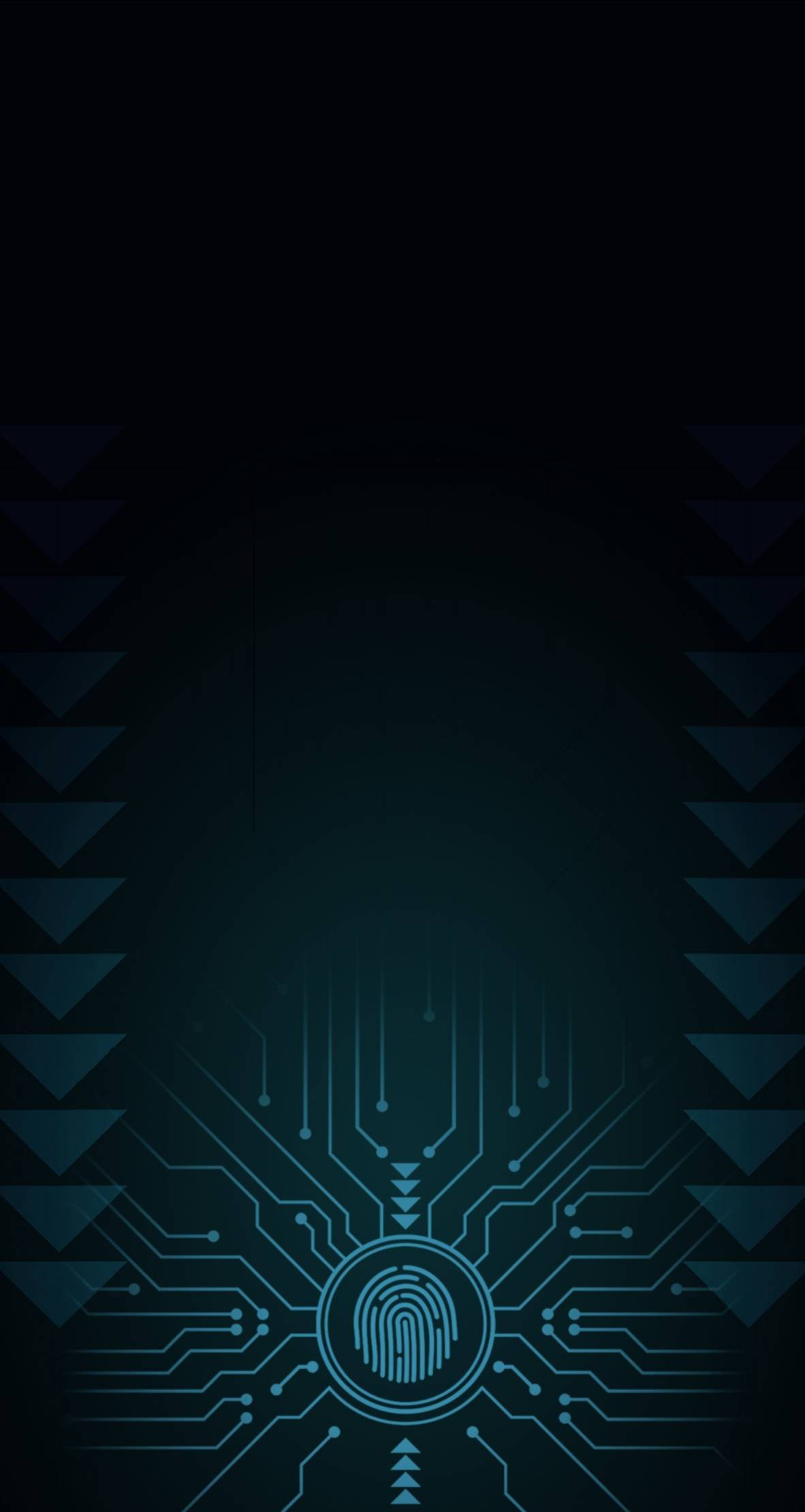 glowing blue fingerprint, circuit board pattern, dark teal triangles, Full HD Phone Wallpaper