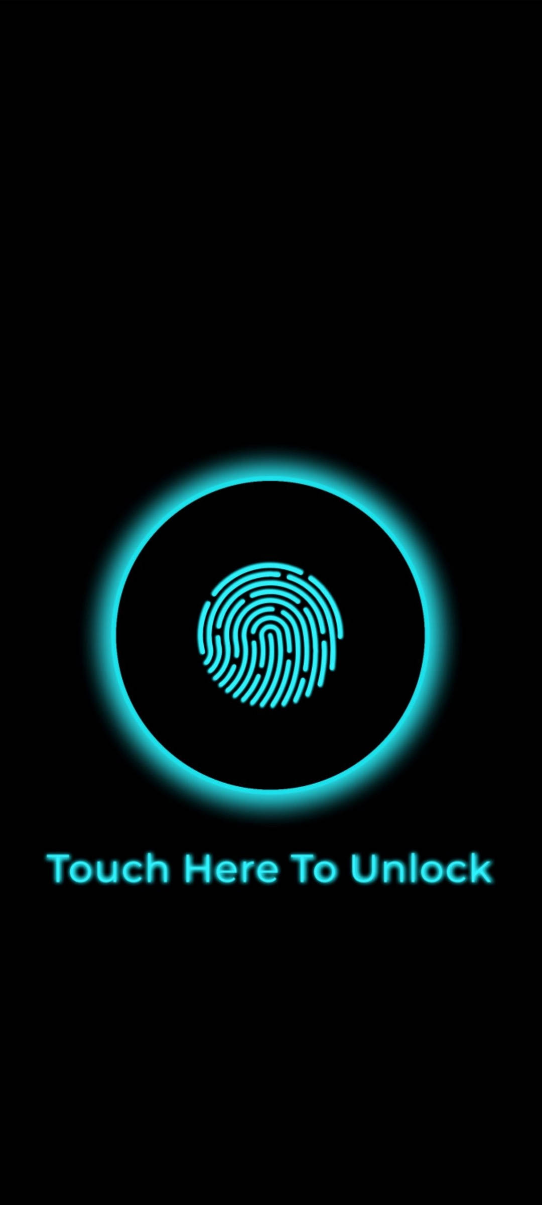 fingerprint scanner icon, glowing cyan, black background, Full HD Phone Wallpaper