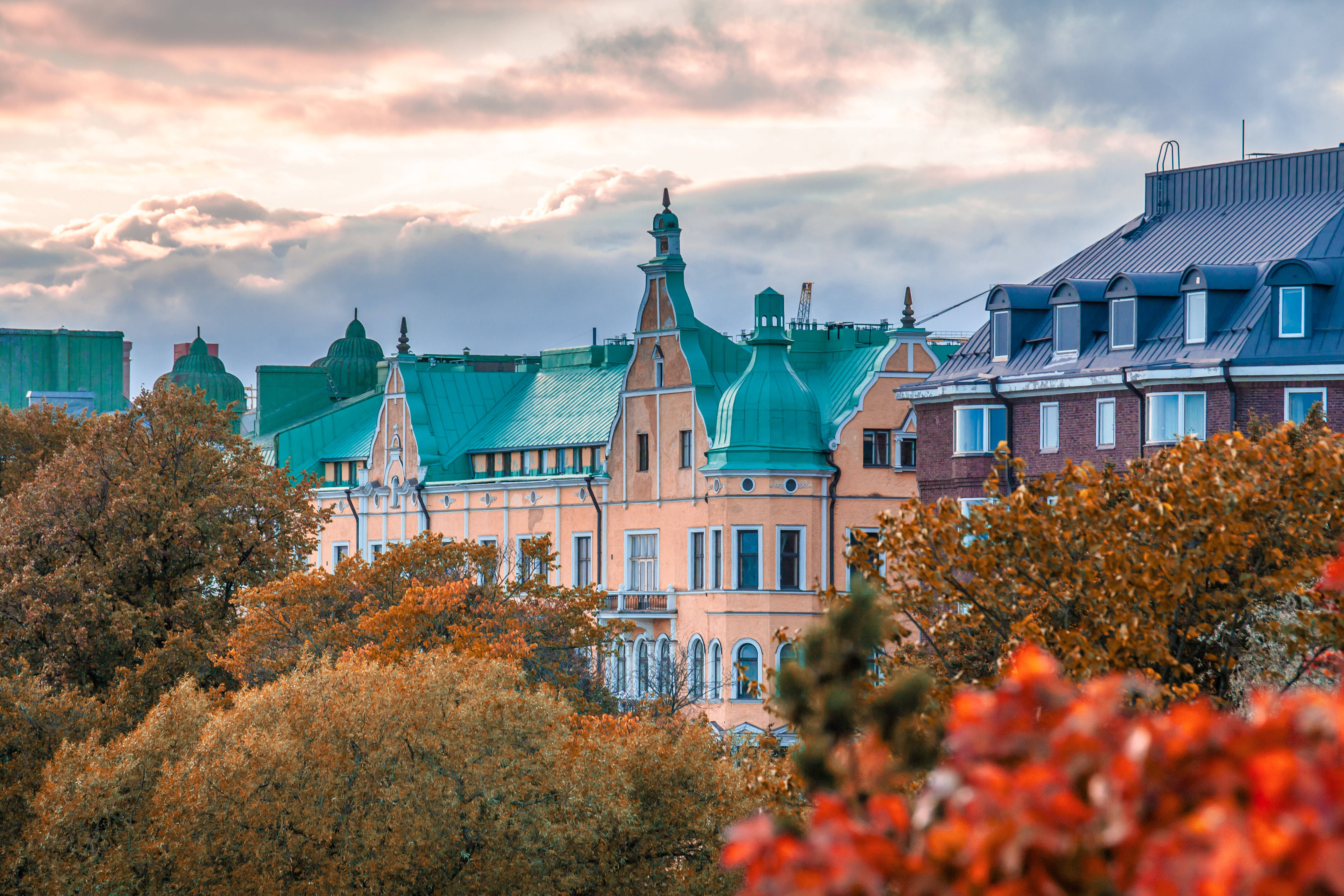 Art Nouveau architecture, Finland, pastel buildings, 5K Desktop Wallpaper