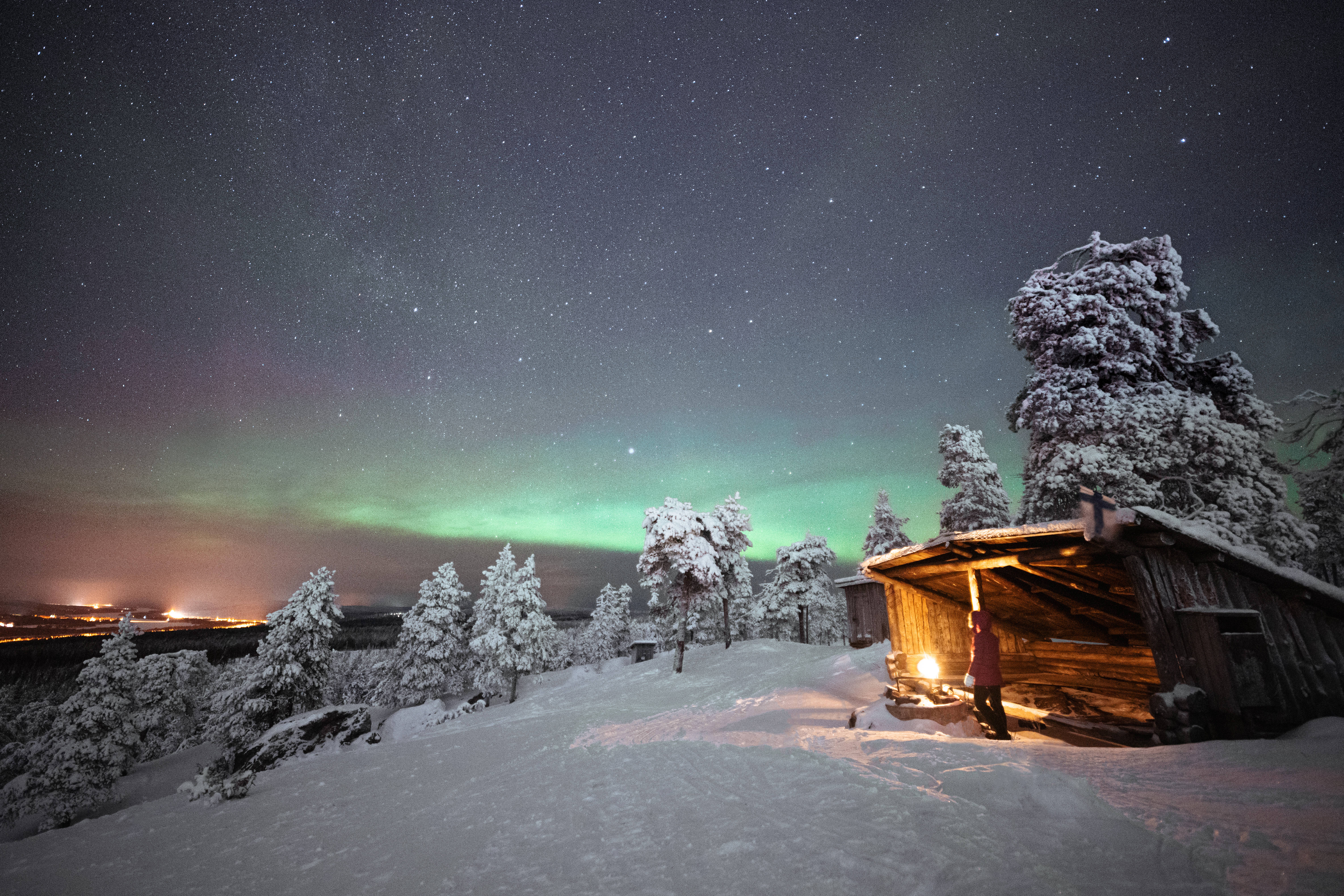 Green Aurora Borealis, Finland, Winter, 5K Desktop Wallpaper