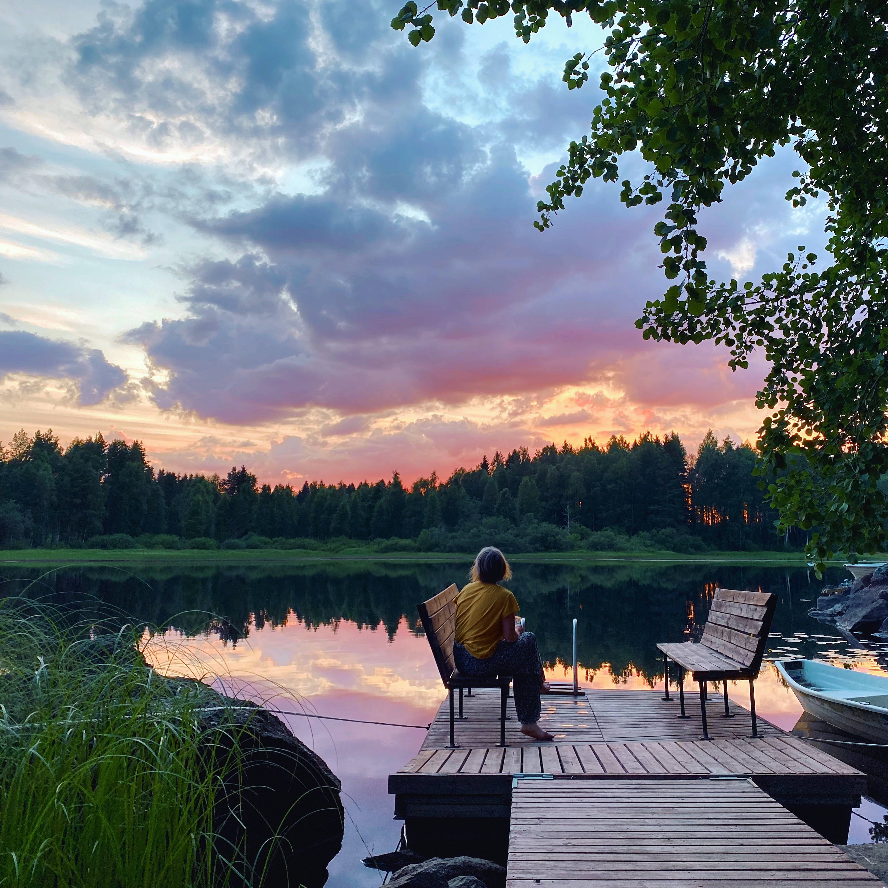 sunset, Finland, wooden dock, 2K Desktop Wallpaper