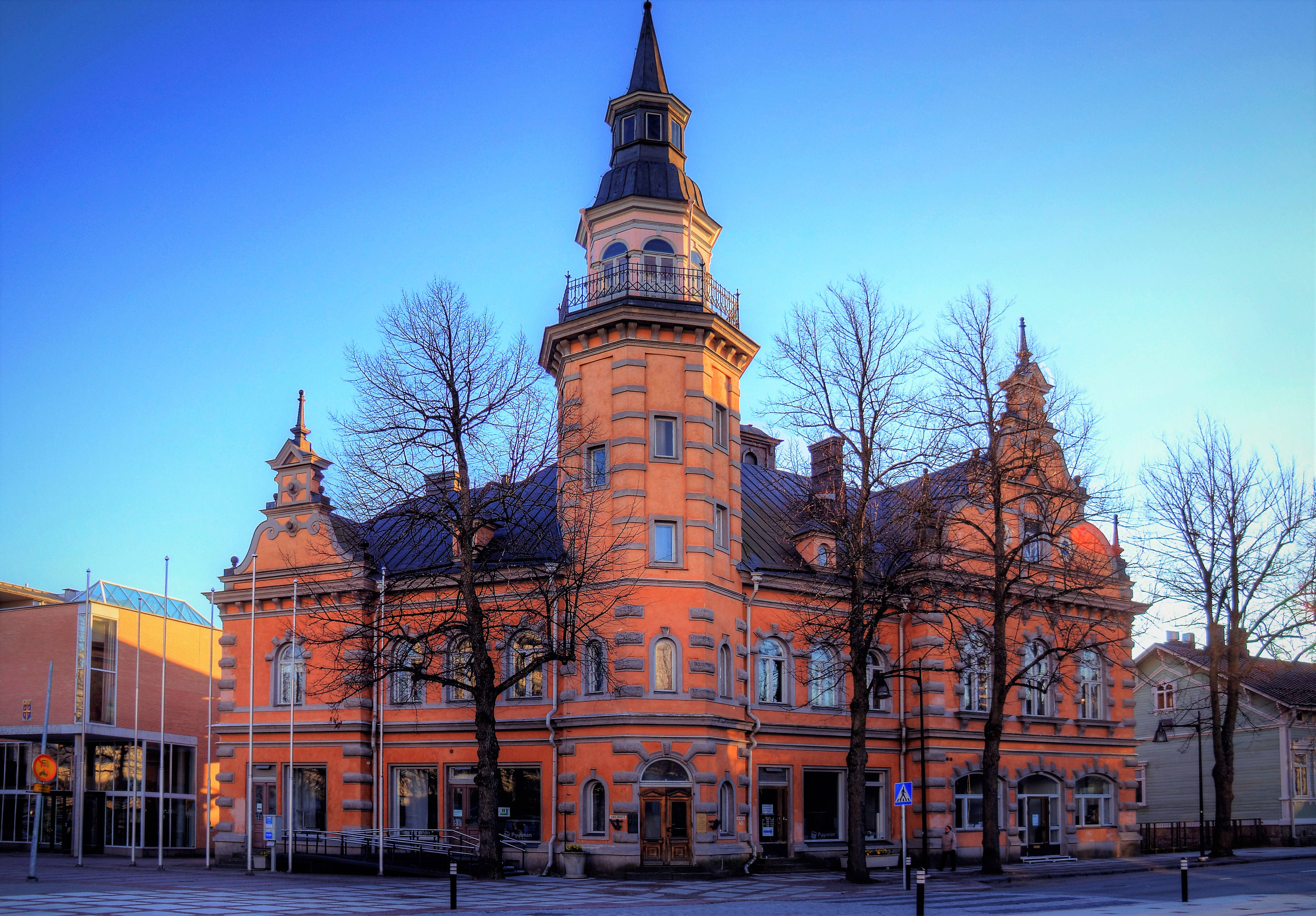 Finland, orange historic building, tall spire, 4K Desktop Wallpaper