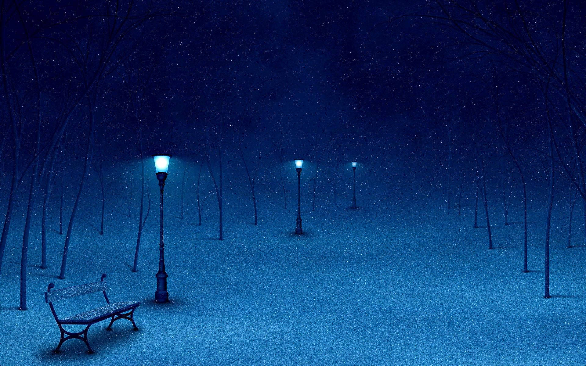 Night, Winter, Park, Full HD Desktop Wallpaper