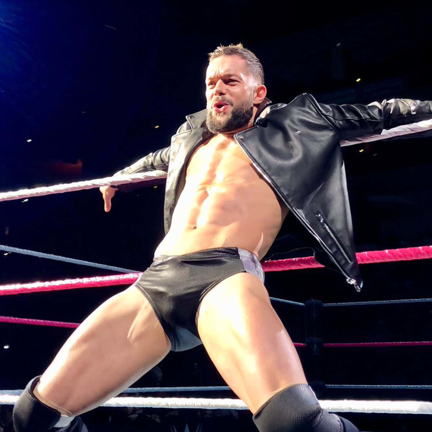 Finn Balor, black leather jacket, trunks, HD Desktop Wallpaper