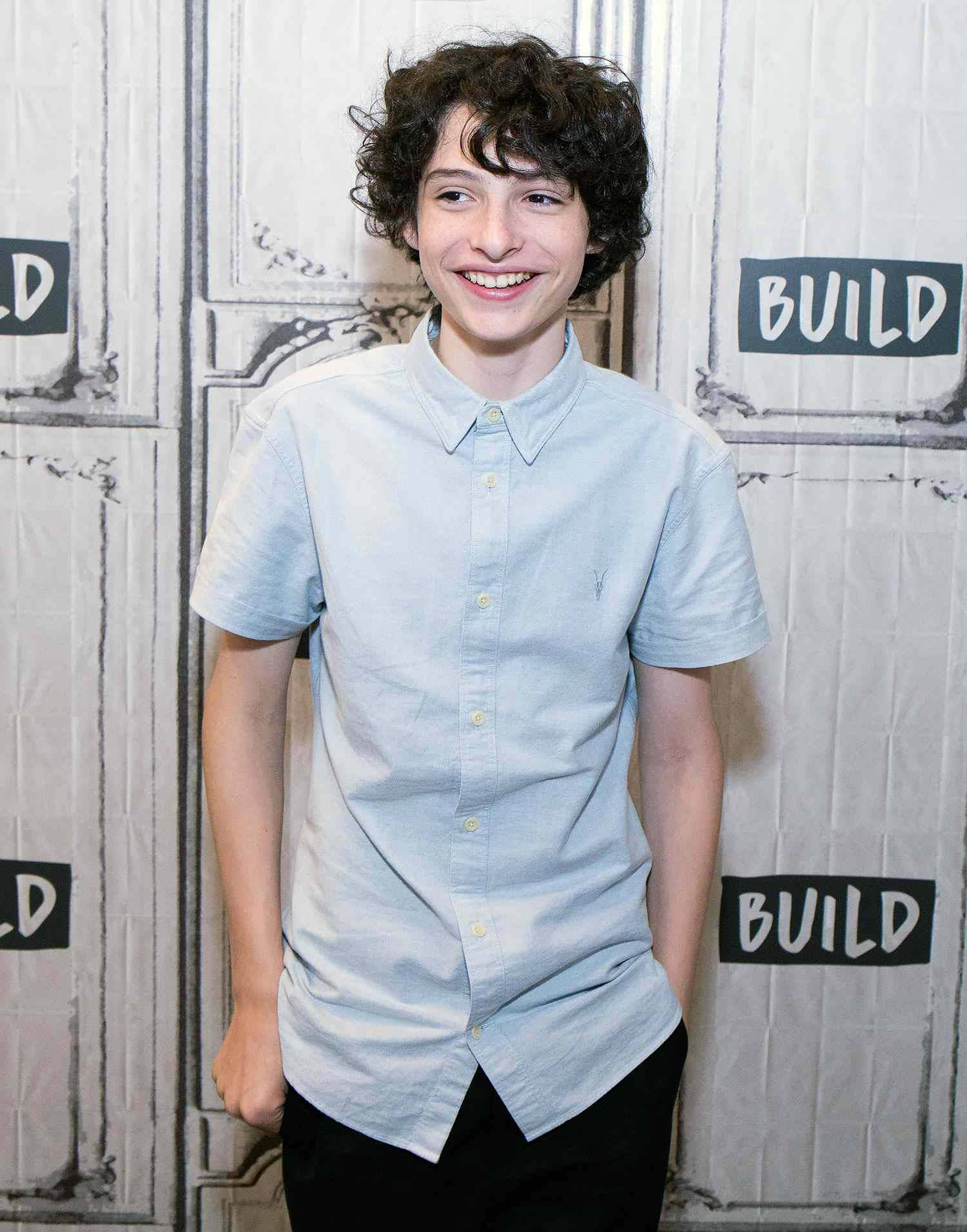 Finn Wolfhard, white shirt, light blue button-up shirt, HD Phone Wallpaper