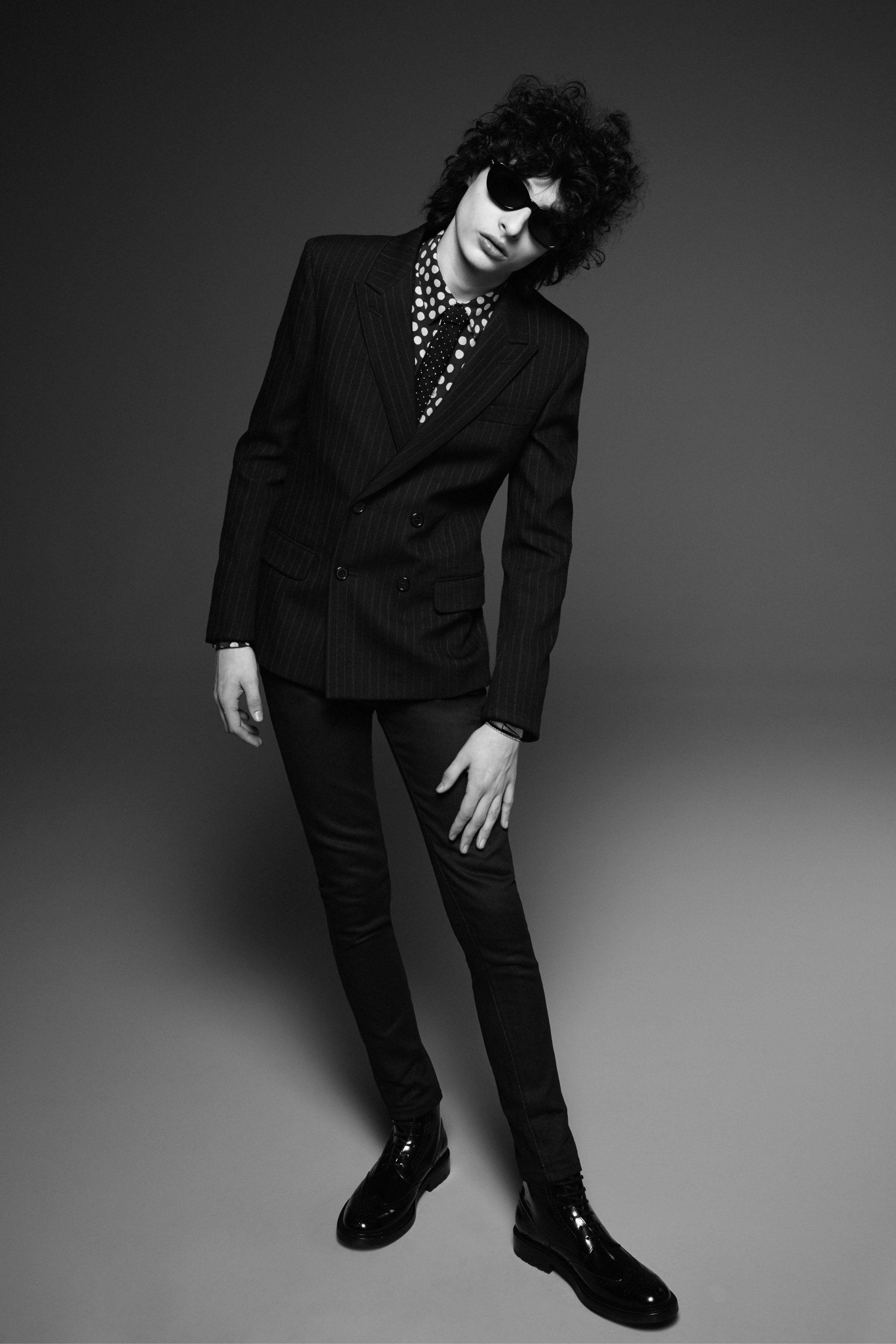 Finn Wolfhard, pinstripe suit, sunglasses, 2K Phone Wallpaper