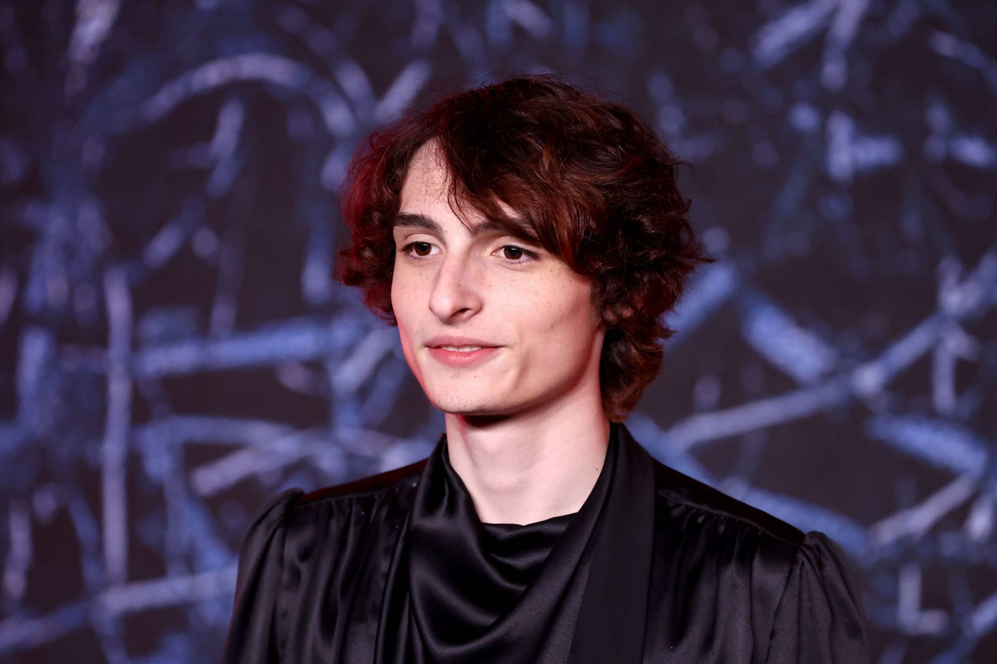 Finn Wolfhard, red tinges, black satin robe, Full HD Desktop Wallpaper