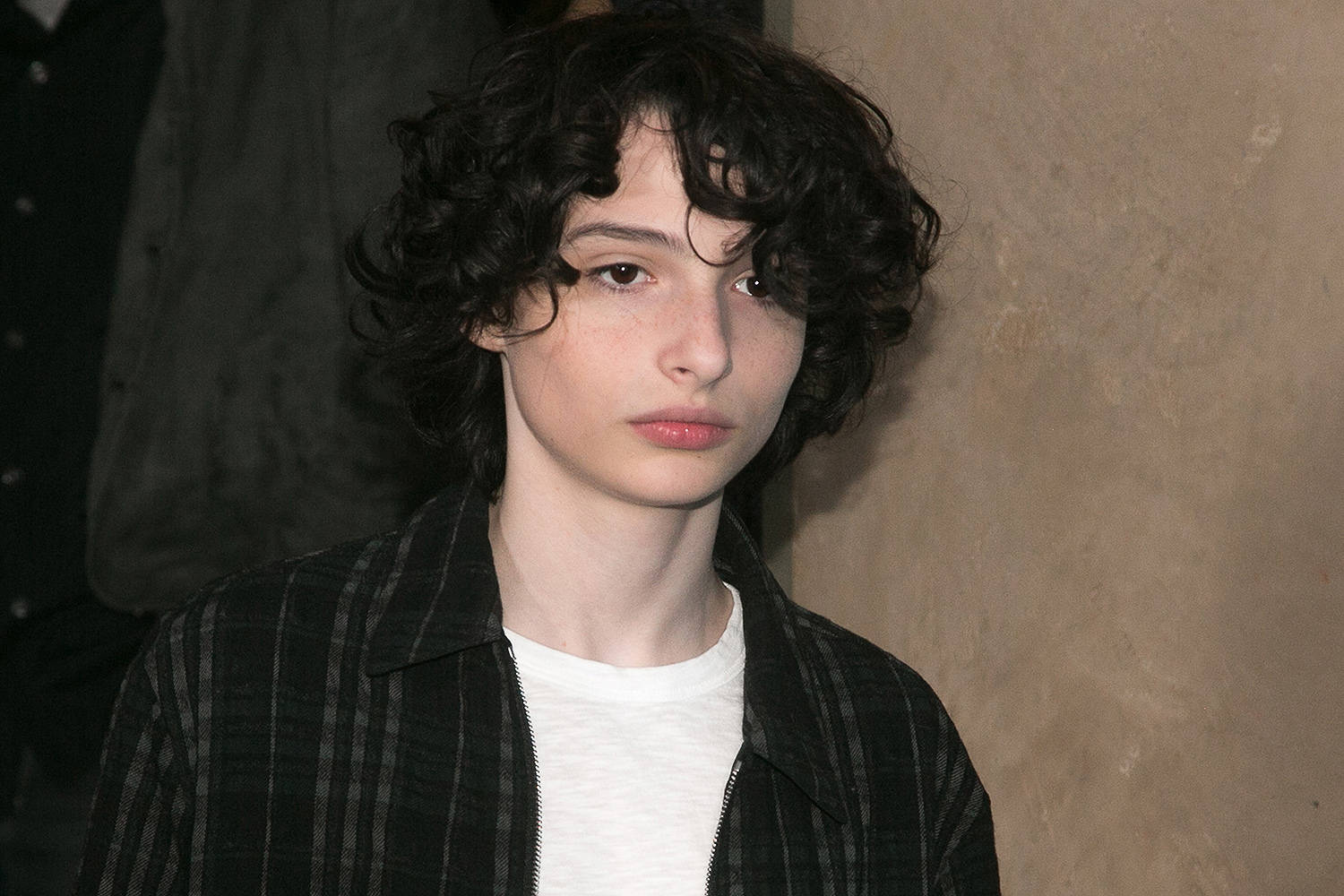 Finn Wolfhard, dark curly hair, plaid shirt, HD Desktop Wallpaper