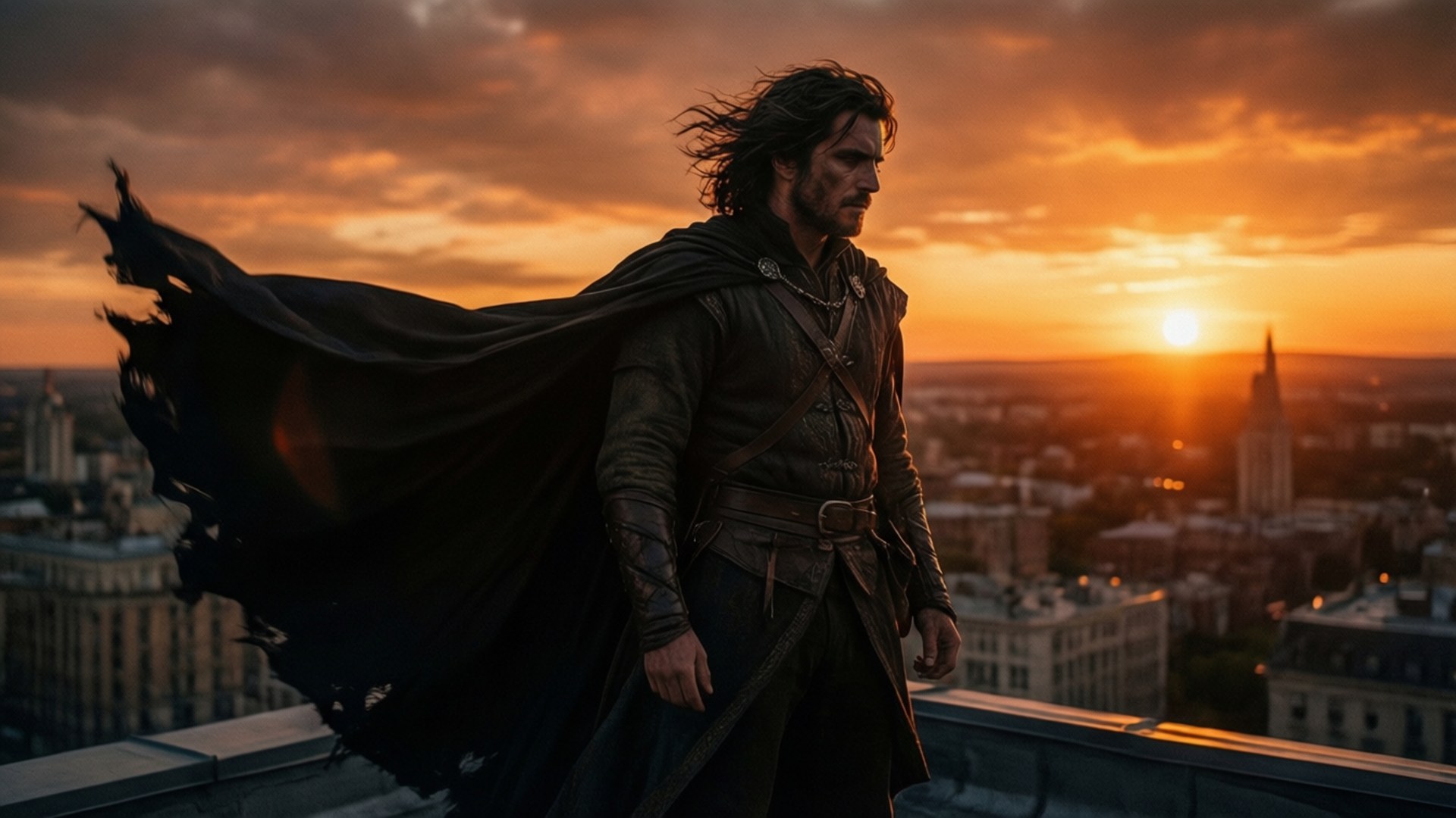 Finnian, sunset, rooftop, Full HD Desktop Wallpaper