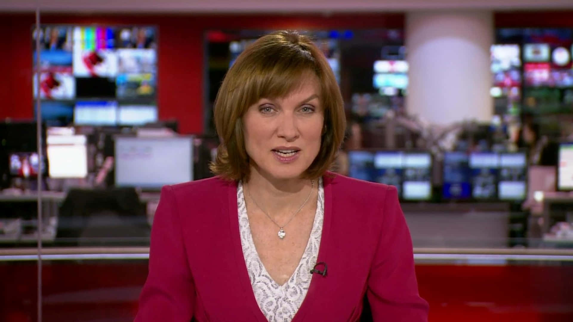 Fiona Bruce, magenta blazer, modern newsroom, Full HD Desktop Wallpaper