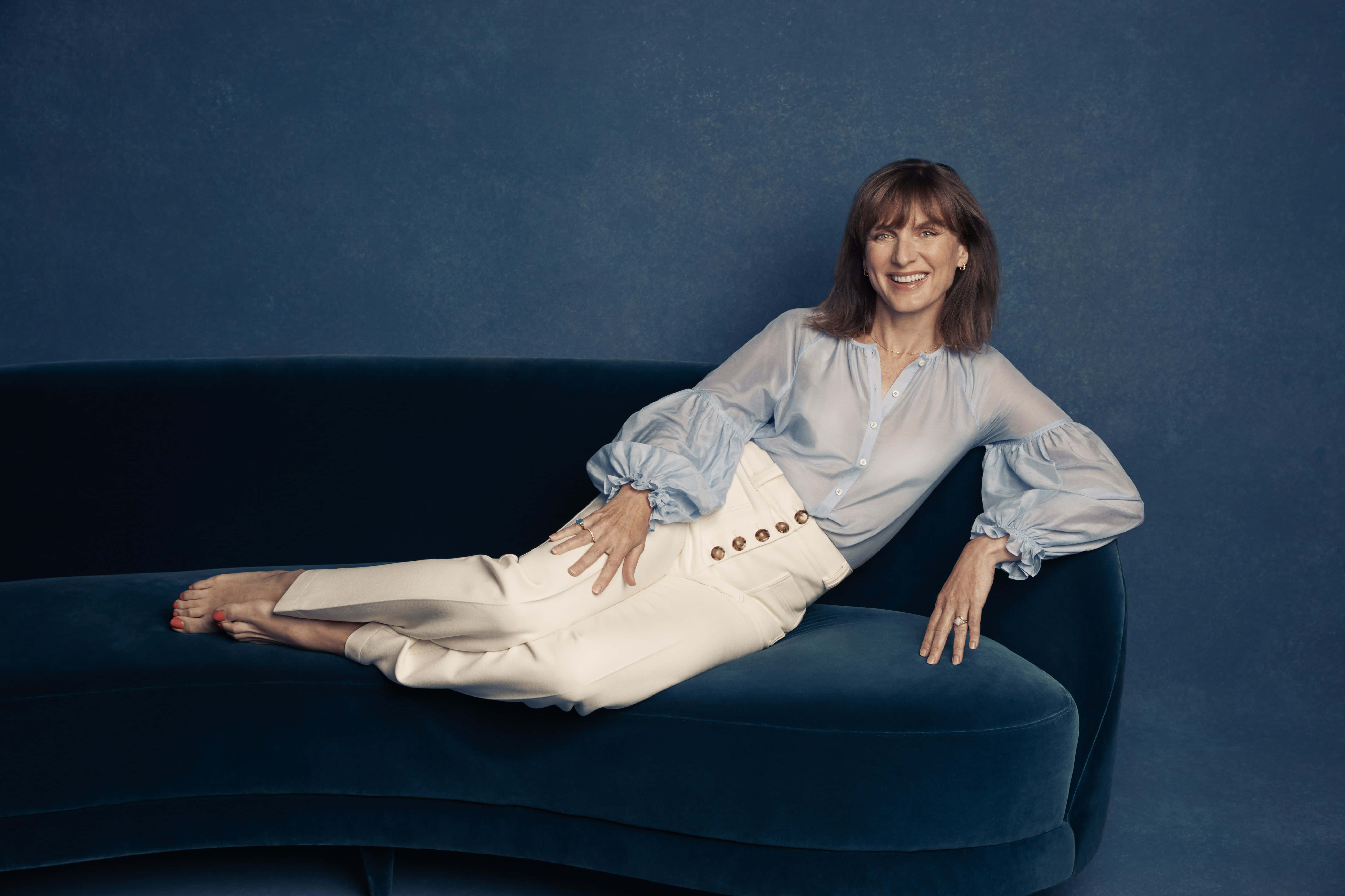 Fiona Bruce, light-filled room, light blouse, 5K Desktop Wallpaper