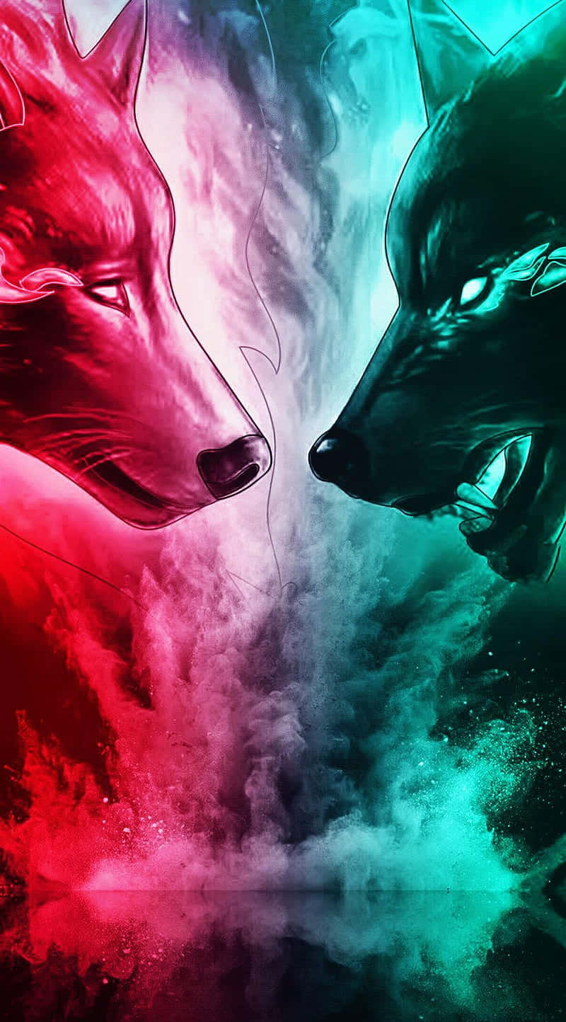 Fire And Ice Wolf, vibrant red, teal smoke, HD Phone Wallpaper