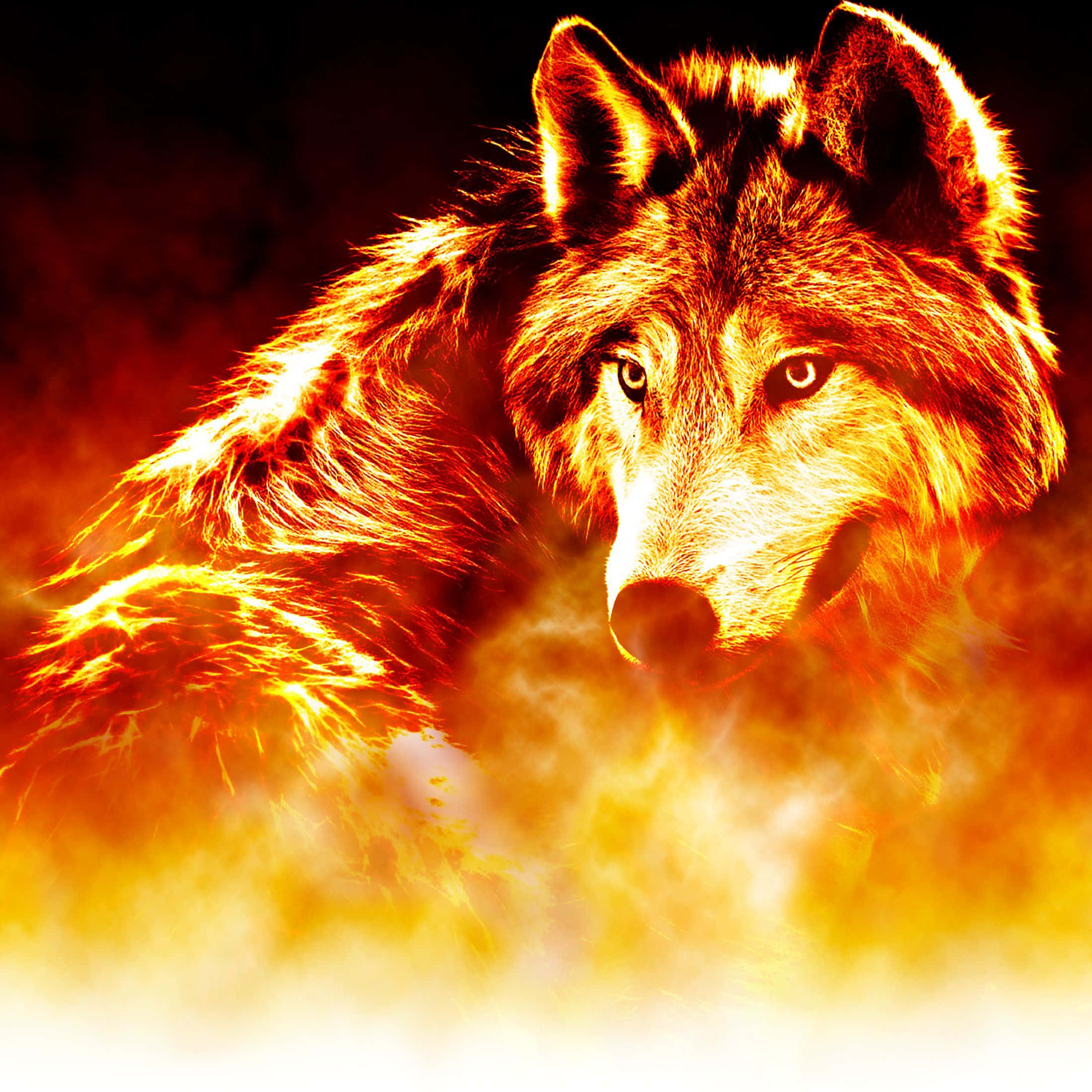 Fire And Ice Wolf, fiery orange flames, glowing eyes, Full HD Desktop Wallpaper