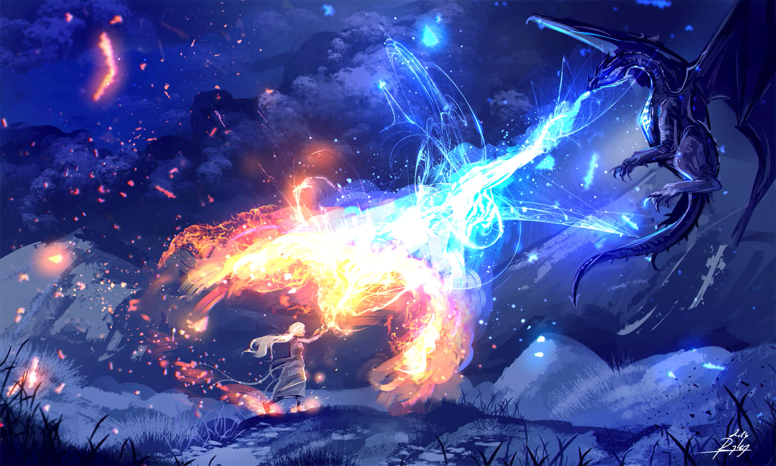 Fire and Ice Wolf, forest, fiery magic, HD Desktop Wallpaper