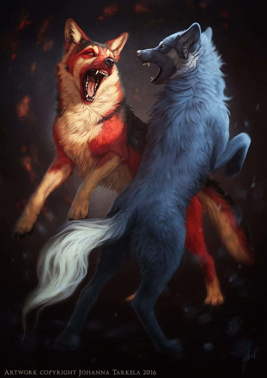 Fire And Ice Wolf, fiery red, icy blue, SD Phone Wallpaper