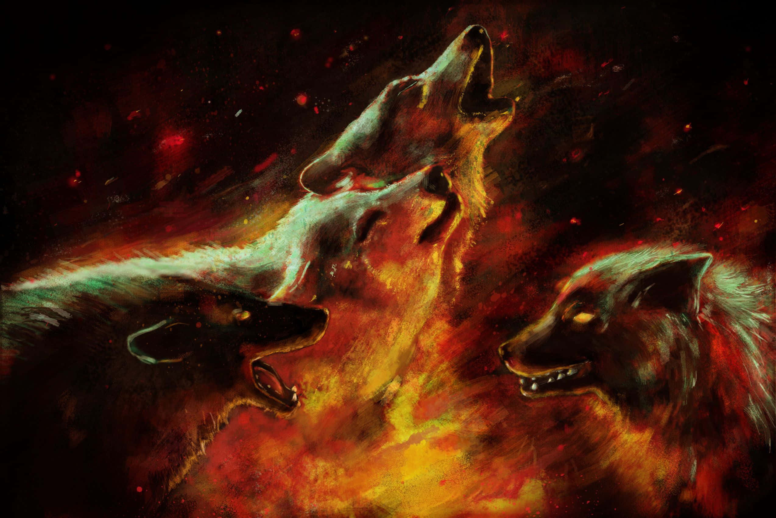 Fire And Ice Wolf, fiery red, orange cosmic backdrop, Full HD Desktop Wallpaper