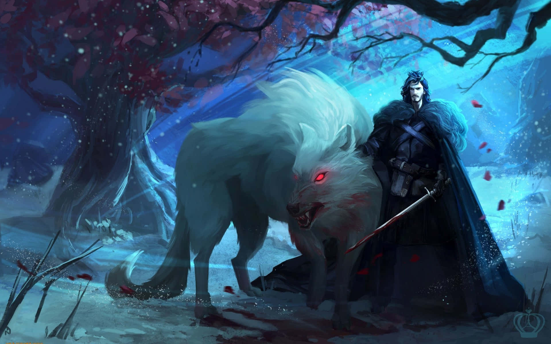 Fire And Ice Wolf, glowing white wolf, red eyes, Full HD Desktop Wallpaper