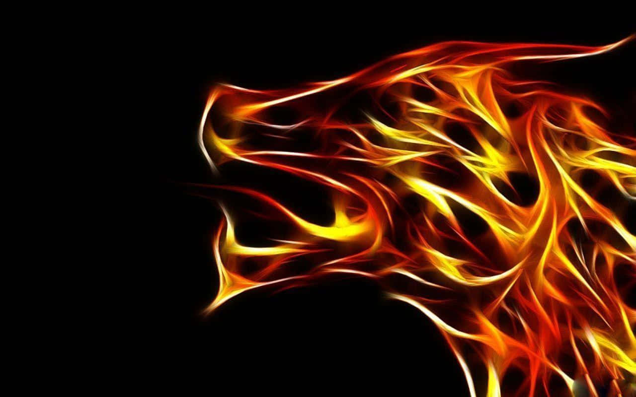 fire wolf, fiery dragon head, swirling orange yellow and red flames, HD Desktop Wallpaper