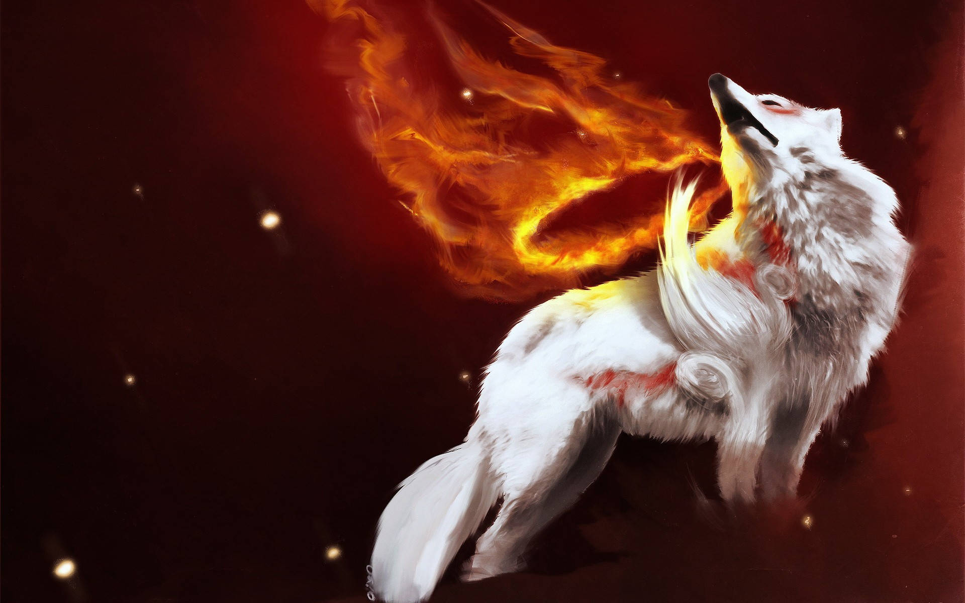 On Fire White Wolf, white wolf, fiery wings, Full HD Desktop Wallpaper