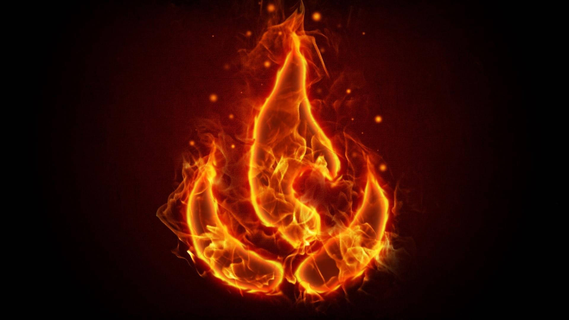 Red Fire Anime Emblem, vibrant orange and yellow flame, deep black background, Full HD Desktop Wallpaper