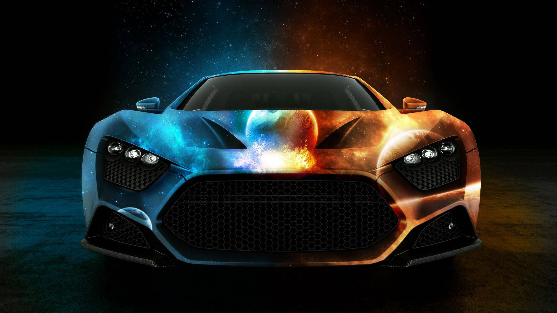 blue, orange, fire car, Full HD Desktop Wallpaper