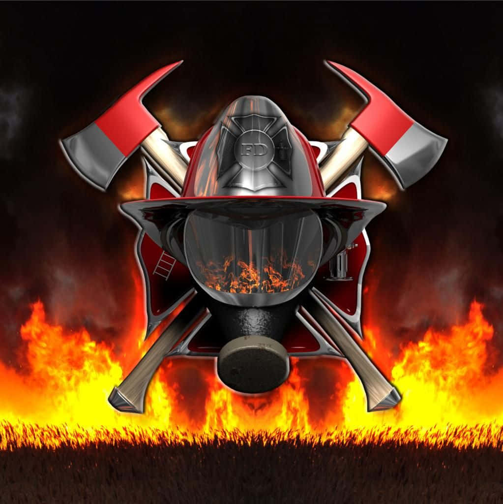 Fire Department, firefighter helmet, crossed axes, SD Phone Wallpaper